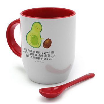 Mr. & Mrs. Panda Tasse Avocado Kern rollt - Weiß - Geschenk, Schwanger, Babyparty, glücklich, Keramik, Farbiger Löffel