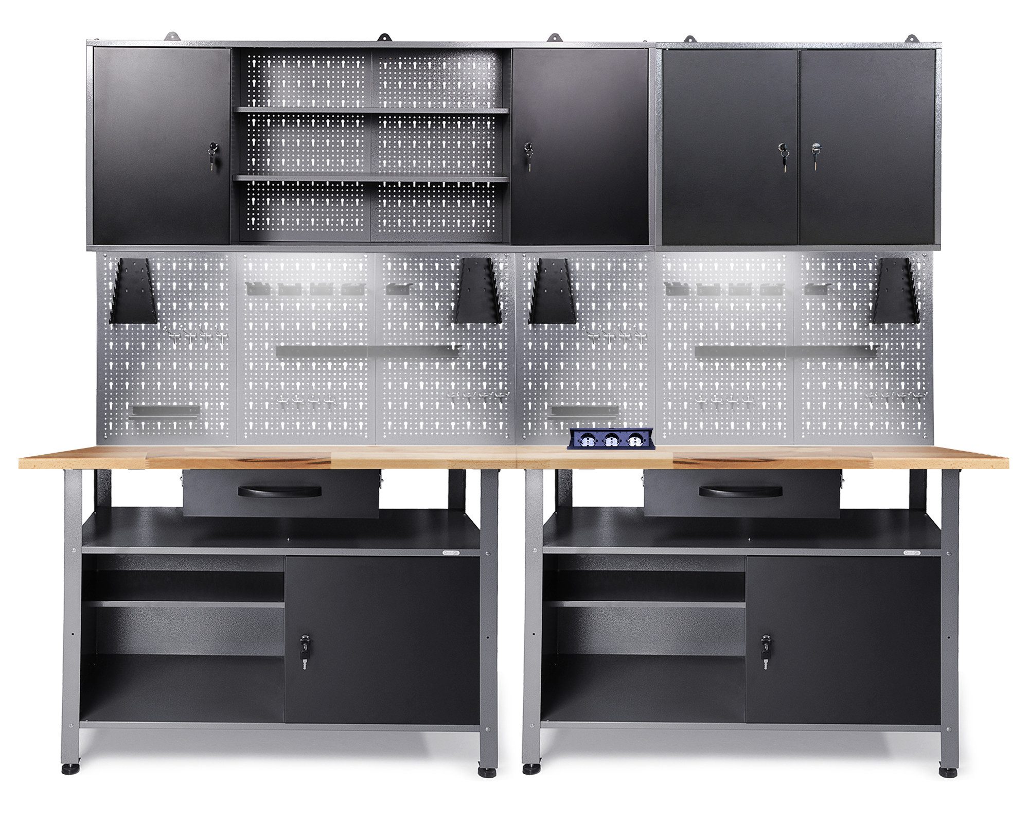 ONDIS24 Werkstatt-Set Werkstatt Set Klaus + 2 Schränke, Lochwand Set und Steckdose, (8-tlg)