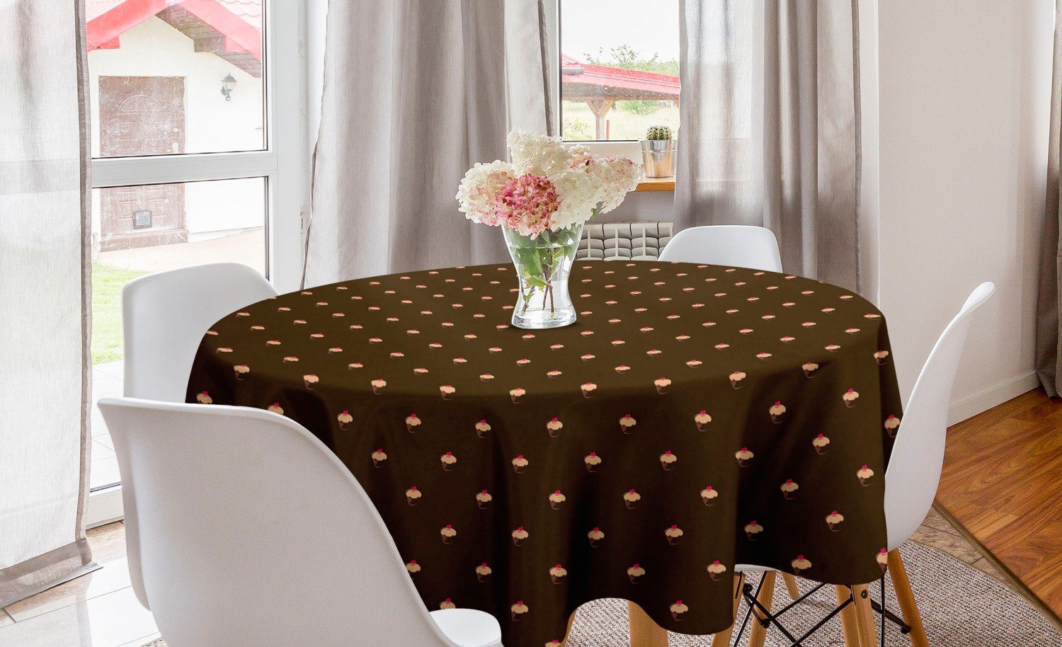 Abakuhaus Tischdecke Kreis Tischdecke Abdeckung für Esszimmer Küche Dekoration, Abstrakt Kuchen-Muster-Herzen