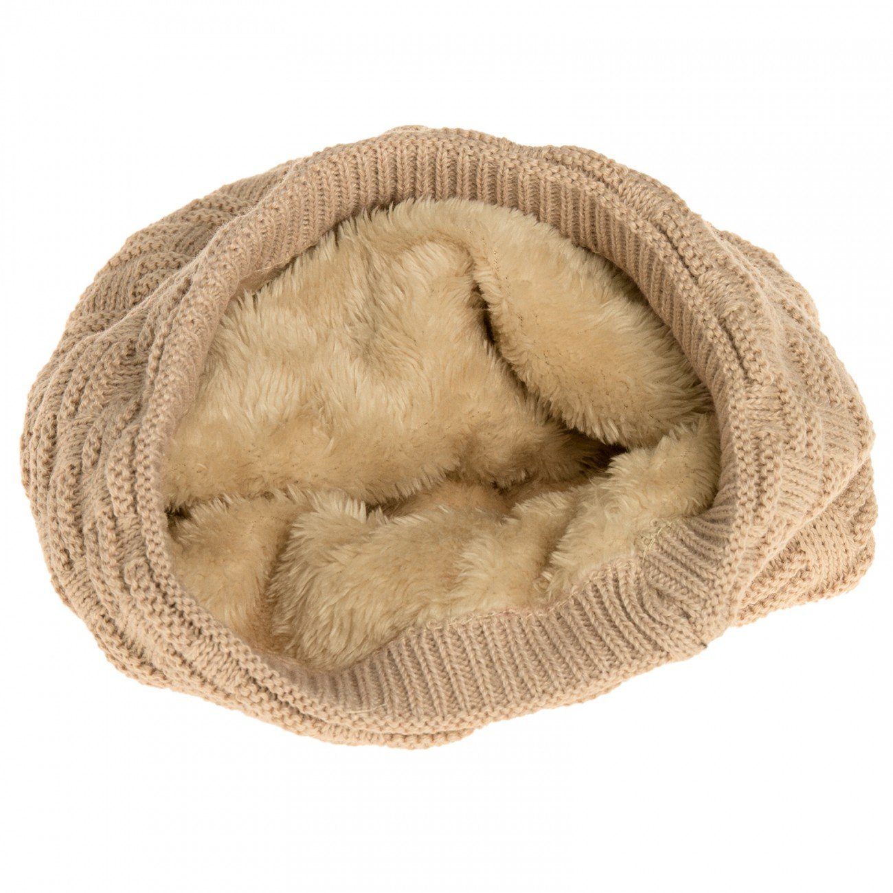 MU133 Caspar weichem beige Mütze warme Beanie Fleece mit Feinstrick Innenfutter