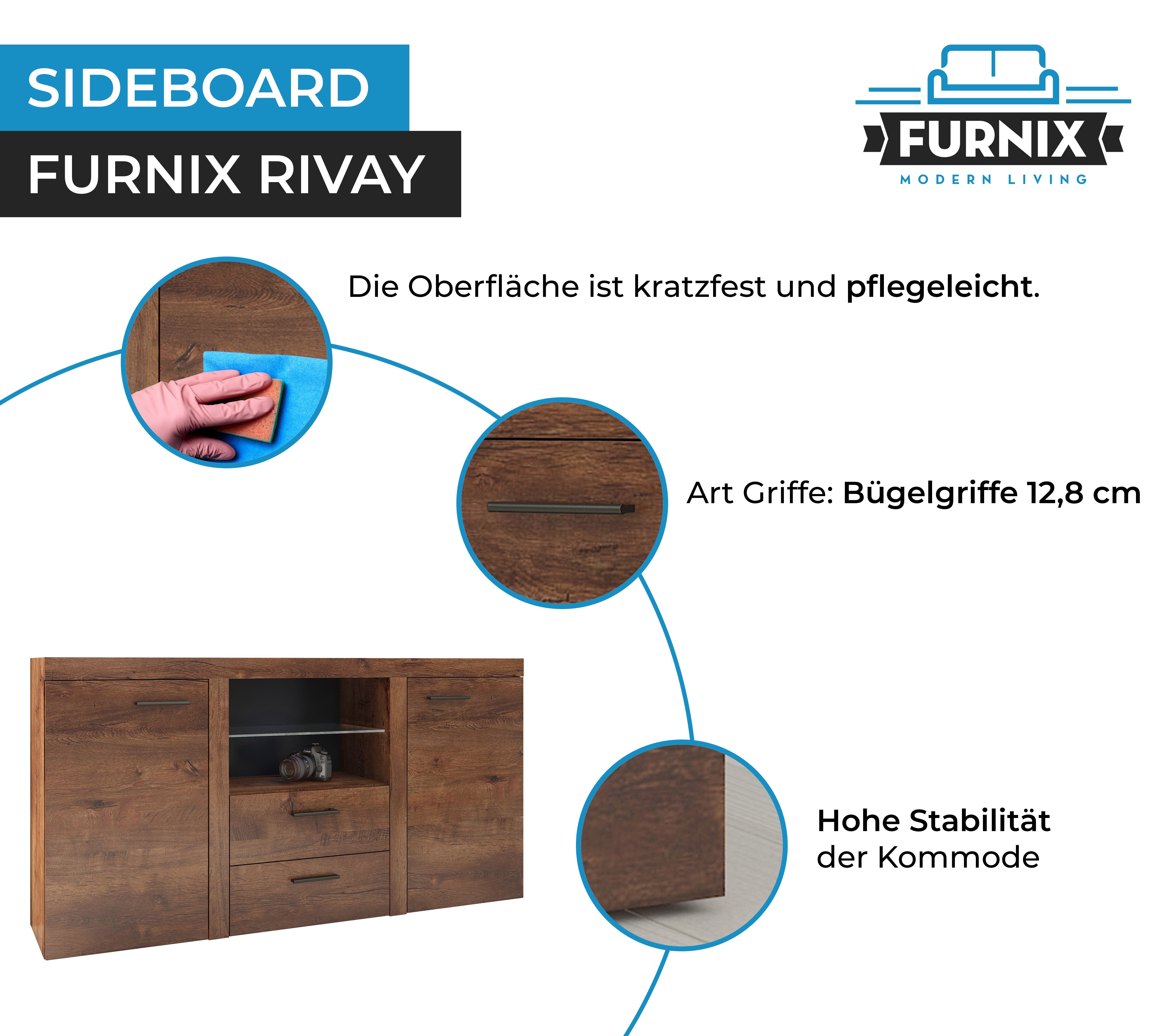 Furnix Sideboard RIVAY 3F Anrichte Mit cm, 3 82 Tiefe 148,8 40,3 3F, cm, Kommode Höhe Breite Türen cm