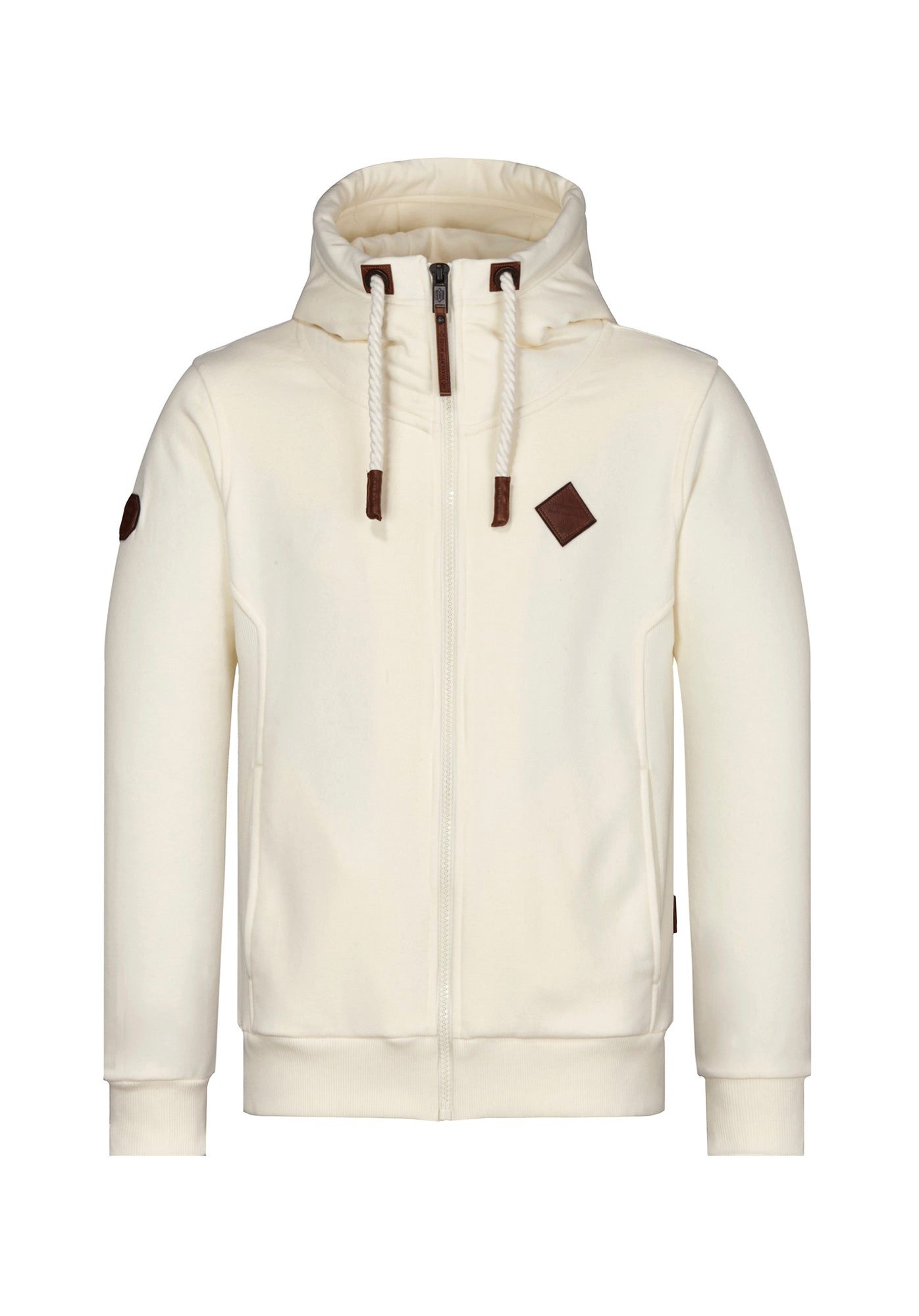 naketano Sweatjacke Herren mit Kapuze, breiter Stehkragen, melierte Sweatware, Kordelzug Eingrifftaschen, Rippbündchen, Kunstleder-Logo, casual, Streetwear