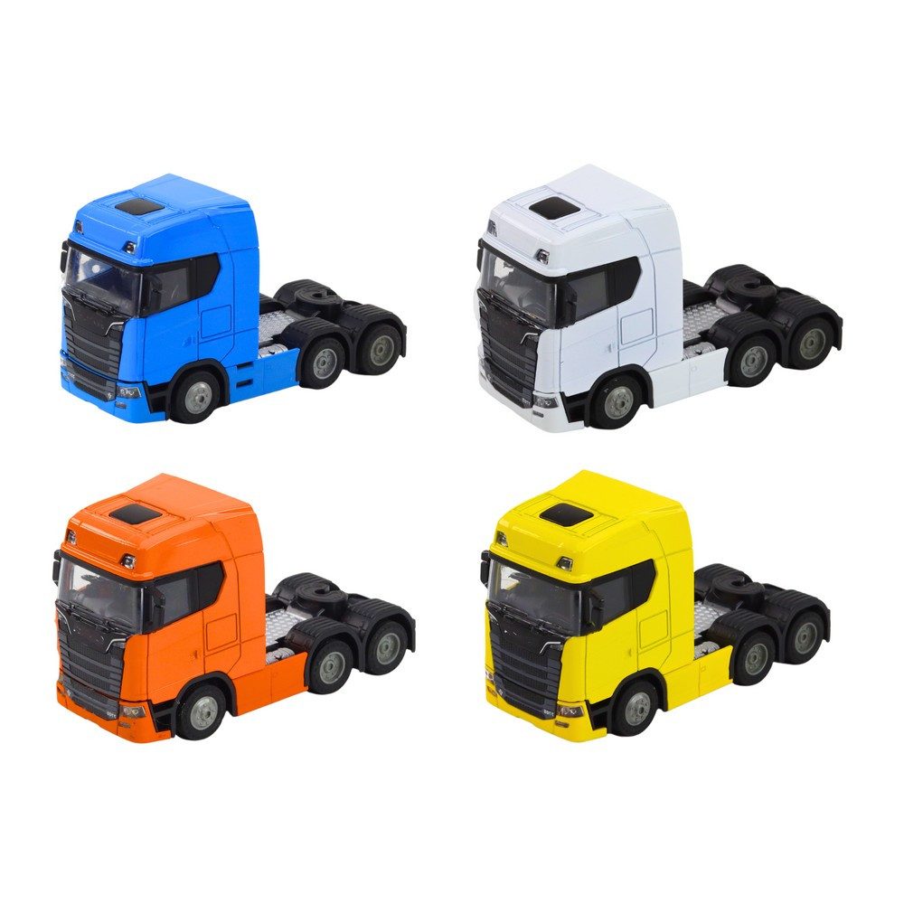 LEAN TOYS Anhänger Sattelzugmaschine Modellauto Spielzeuglaster, Spar-Set, 1-tlg., 11,5 x 5 x 7,5 cm robust, Licht & Geräusche, Friktionsantrieb, Metall, 1:32