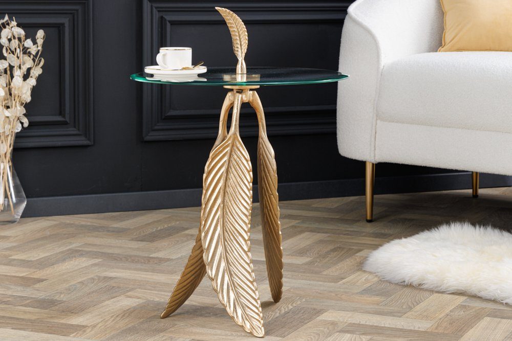 riess-ambiente Beistelltisch FEATHER 65cm gold (Einzelartikel, 1-St), Wohnzimmer · Glas · Metall · rund · Handarbeit · Modern Design