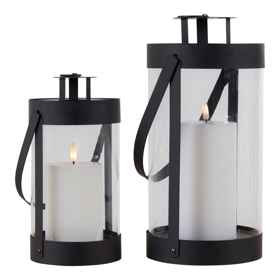 House Nordic Kerzenständer Bondi Lantern, 2er-Set - Laterne aus Stahl und Glas, schwarz, 2er-Set