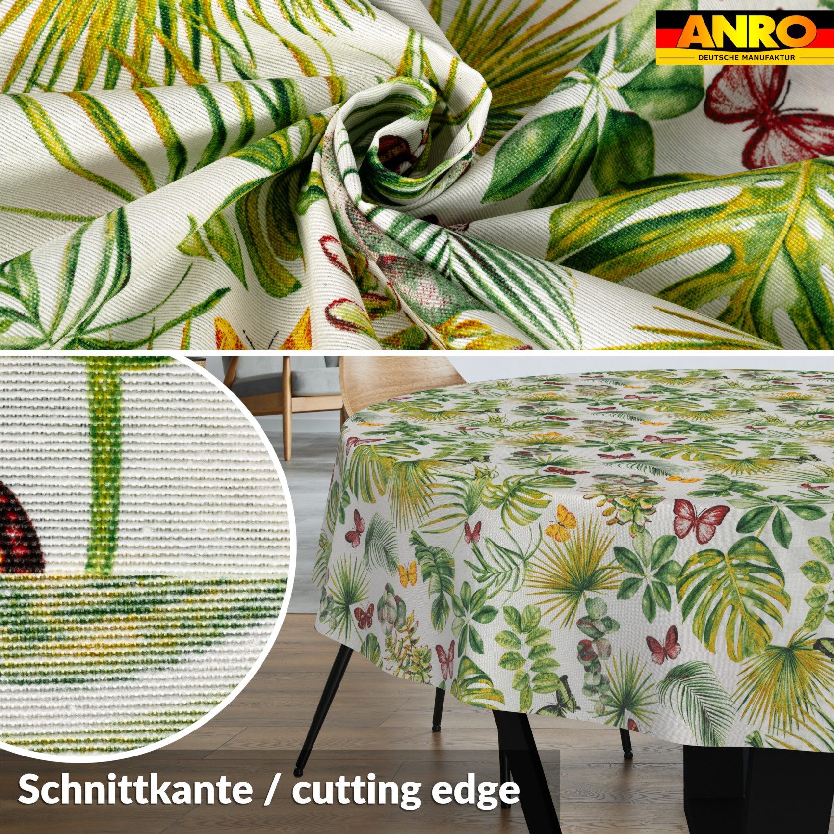 ANRO Tischdecke abwaschbar Tischtuch Baumwolle Polyester wasserabweisend (Einzelstück 1-tlg), Schmutzabweisend abstrakt Hellgrün Rund 100cm