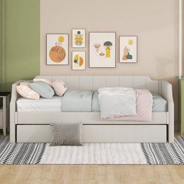 OKWISH Bett Einzelbett ausziehhare Liegeffäche Schlafsofa (Gepolstertes Single Daybed mit Rollbett, 90 x 200(190) cm), Ohne Matratze