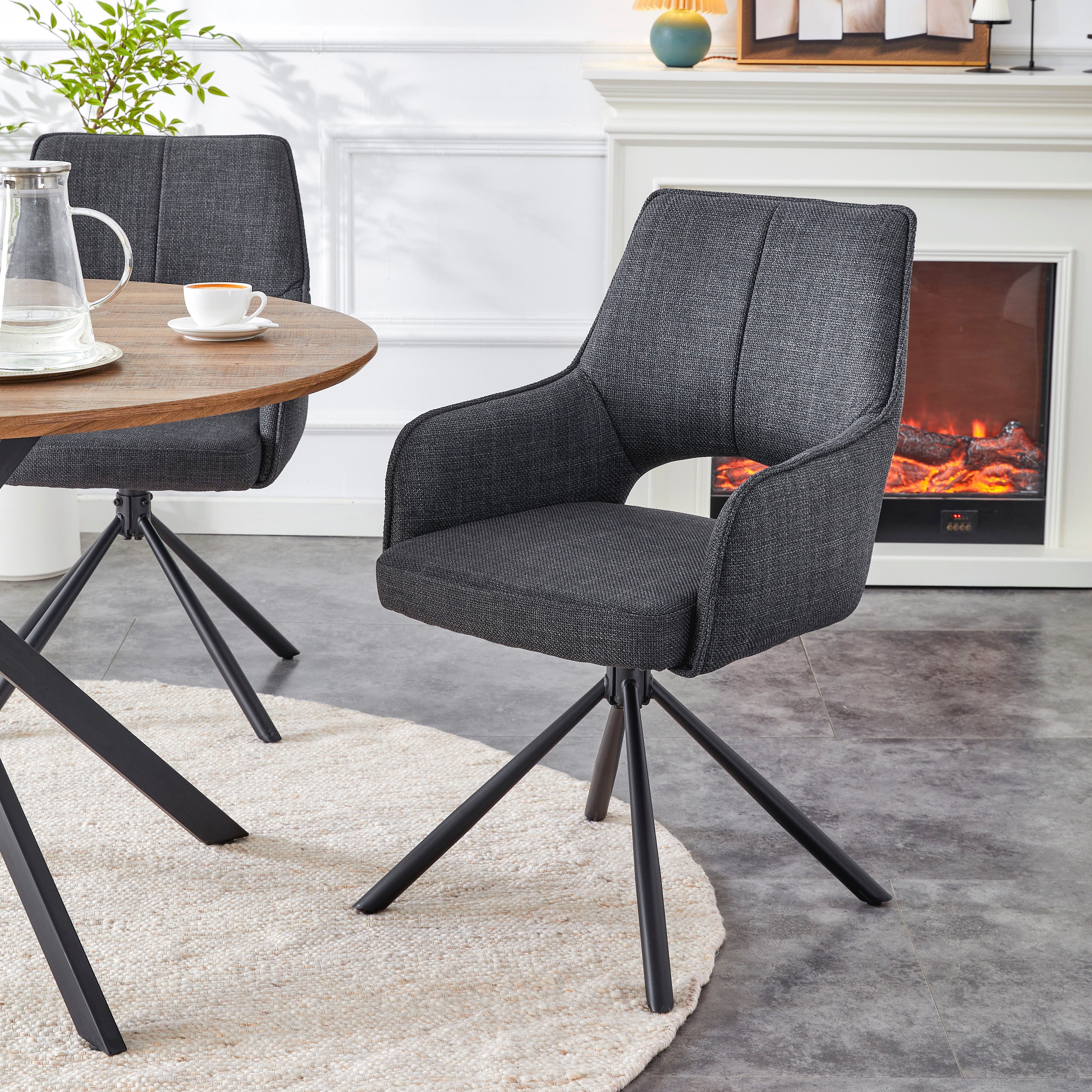 Home affaire Drehstuhl BELLEVILLE, 2er Set, mit Metallgestell in matt schwarz (Set, 2 St)