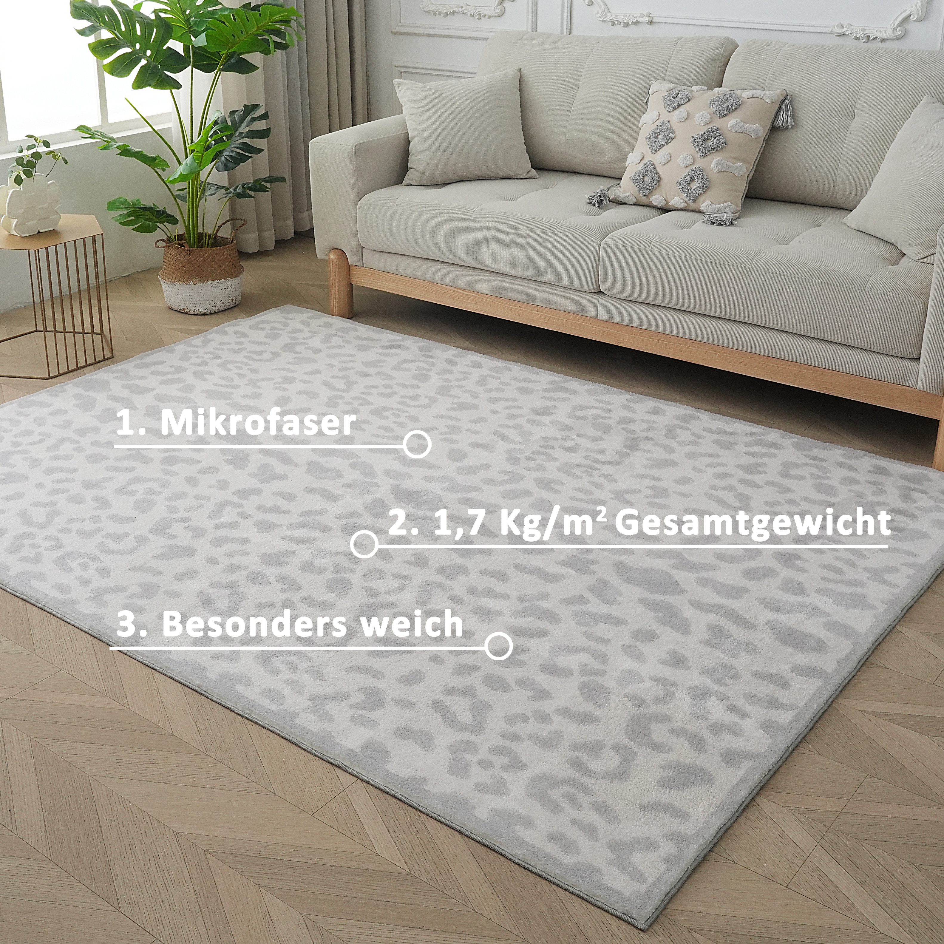 OTTO home Teppich Leo, mit trendigem Leopardenmuster, waschbar, rechteckig, Höhe: 12 mm, kuschelig & weich, modern, Animal Print, Wohnzimmer, Schlafzimmer