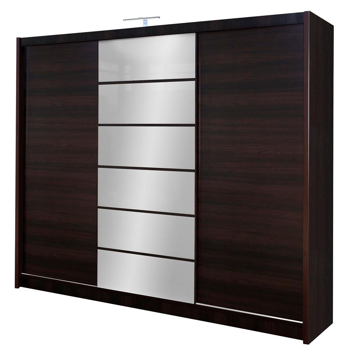 Kleiderschrank mit Sideboard Modern Schubladen LED Beleuchtung, Beautysofa MALIBU wenge mit Garderobenschrank Kleiderschrank Wohnzimmer Schränke,