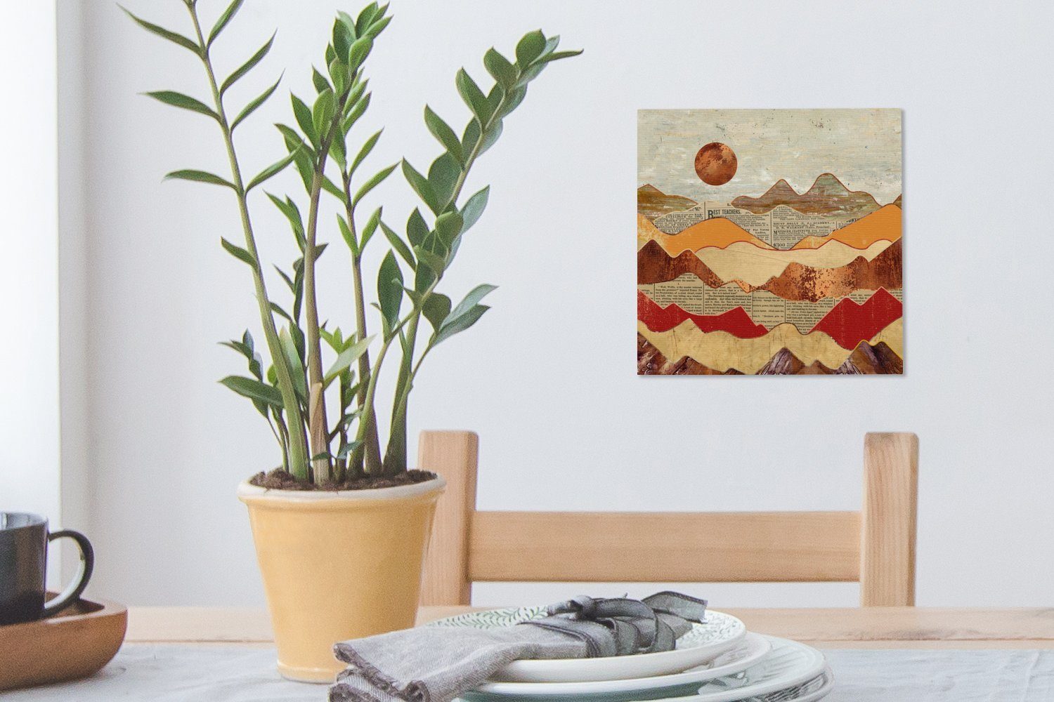 Leinwand Leinwandbild OneMillionCanvasses® Schlafzimmer Landschaft Wohnzimmer (1 Bilder bunt Zeitung - - St), Vintage - Farben, Abstrakt Bronze - für -