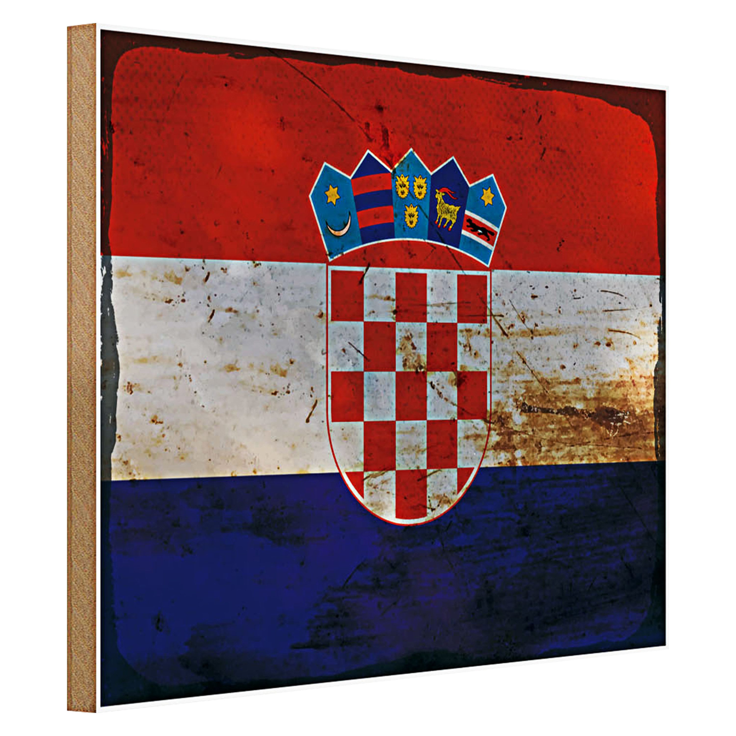 Roomando Holzbild Flagge Kroatien 40x30cm Flag of Croatia Rost