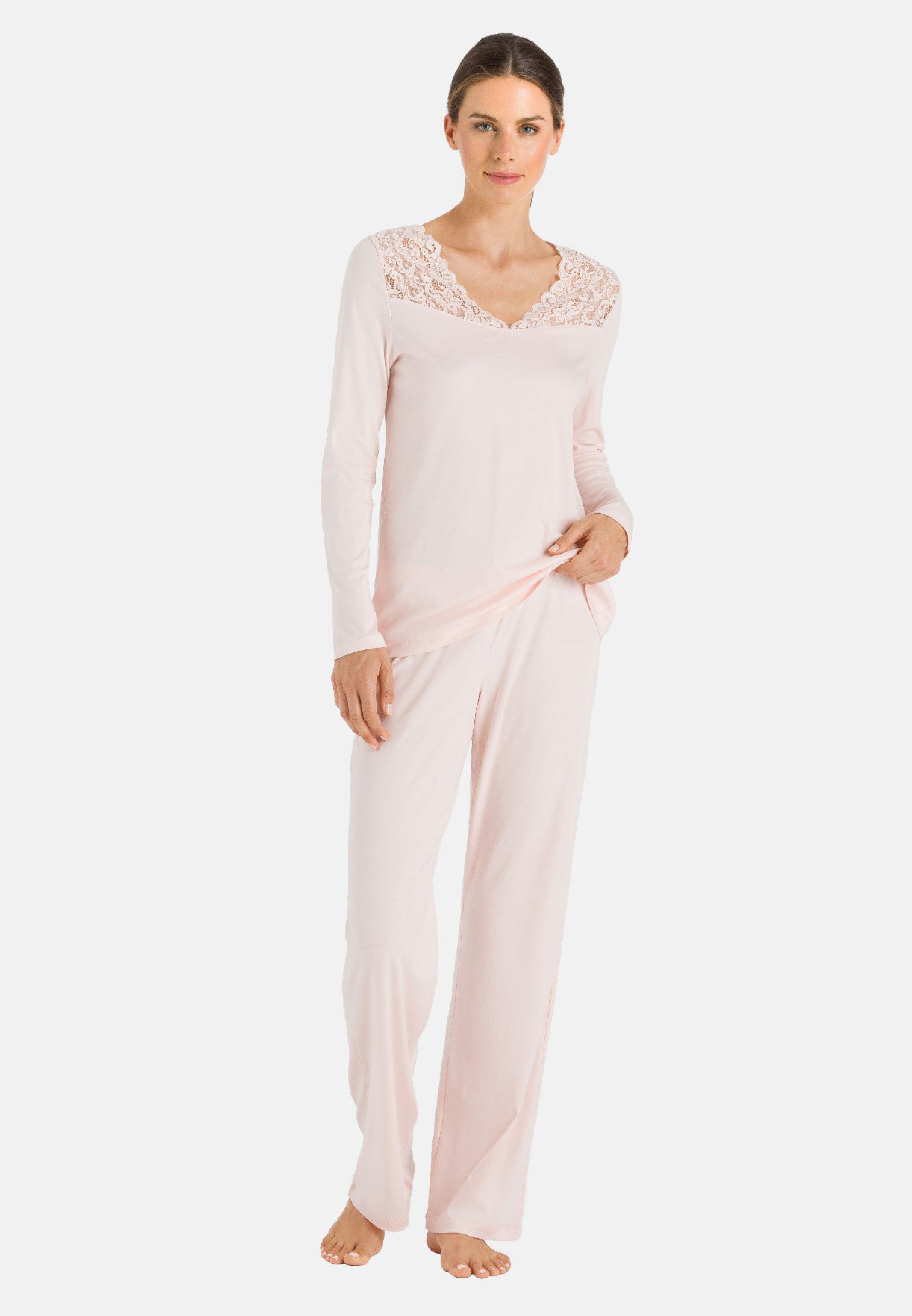 Pyjama 2 (Set, Pyjama Moments am Baumwolle Spitzenverzierung Crystal Pink - Hanro Ausschnitt Üppige tlg) -