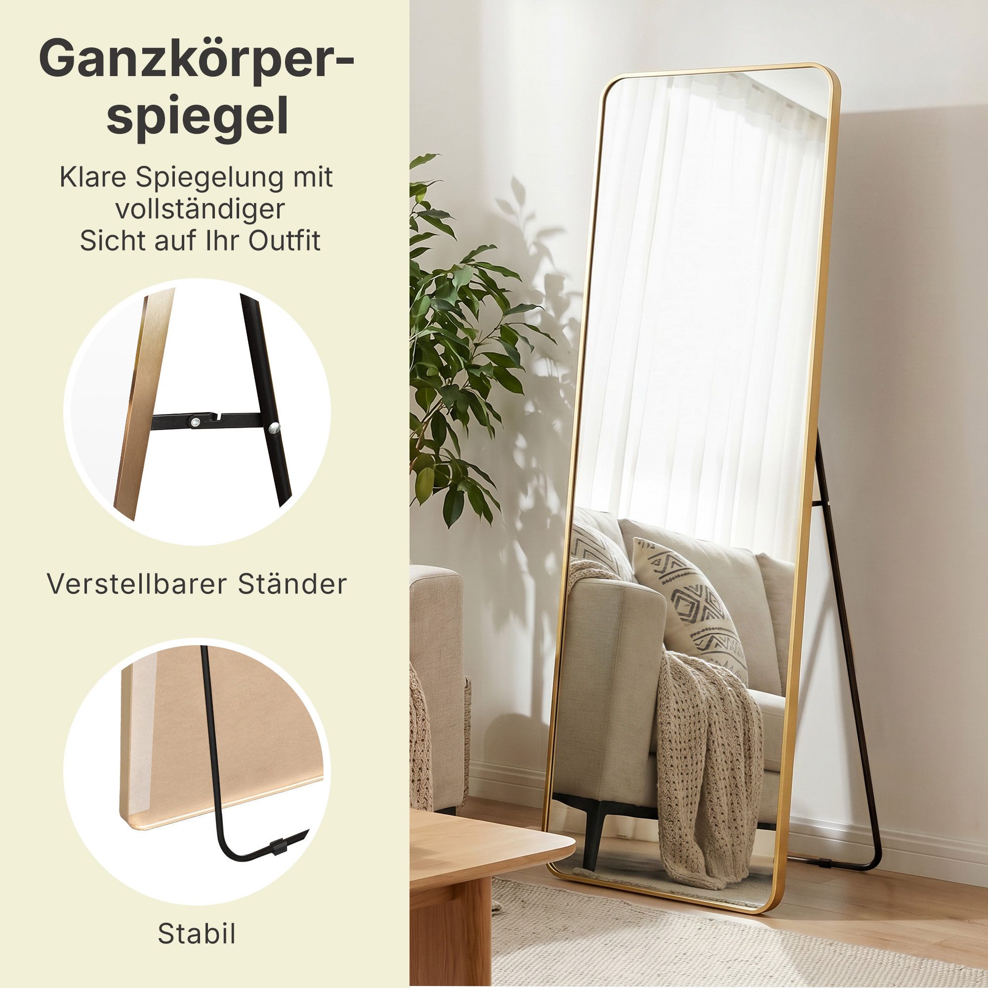OTTO home Spiegel Standspiegel Addrik, wahlweise in 2 Größen 150x40cm oder 160x50cm (als Wandspiegel und Standspiegel einsetzbar, Rahmen aus Metall), Ganzkörper – Bild 4 von 5