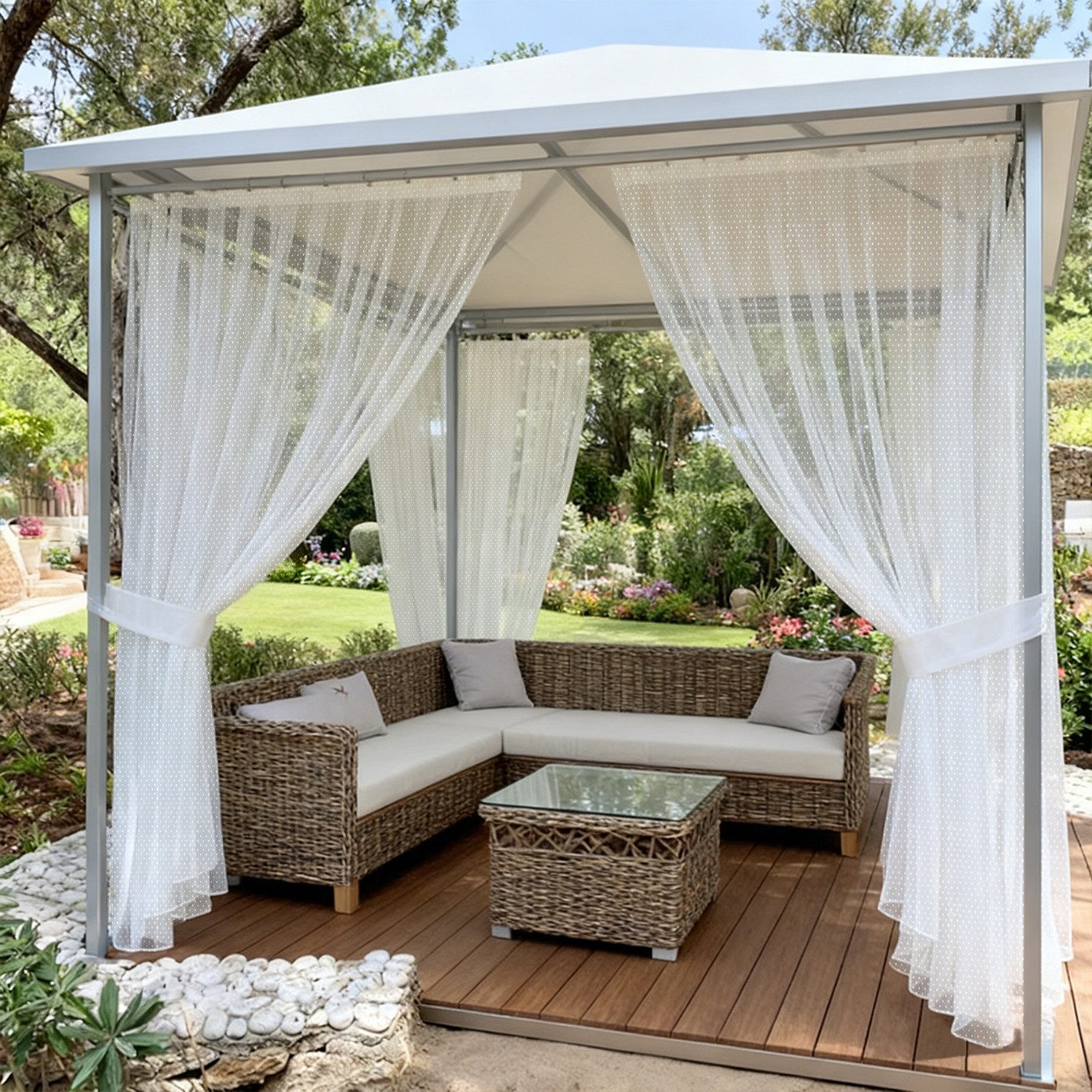 Sunicol Outdoorvorhang Transparent Terrasse Gardine Moskitonetz für Pergola & Pavillon (1 St), Moskitonetz Vorhang für Veranda und Garten – Bild 5 von 5
