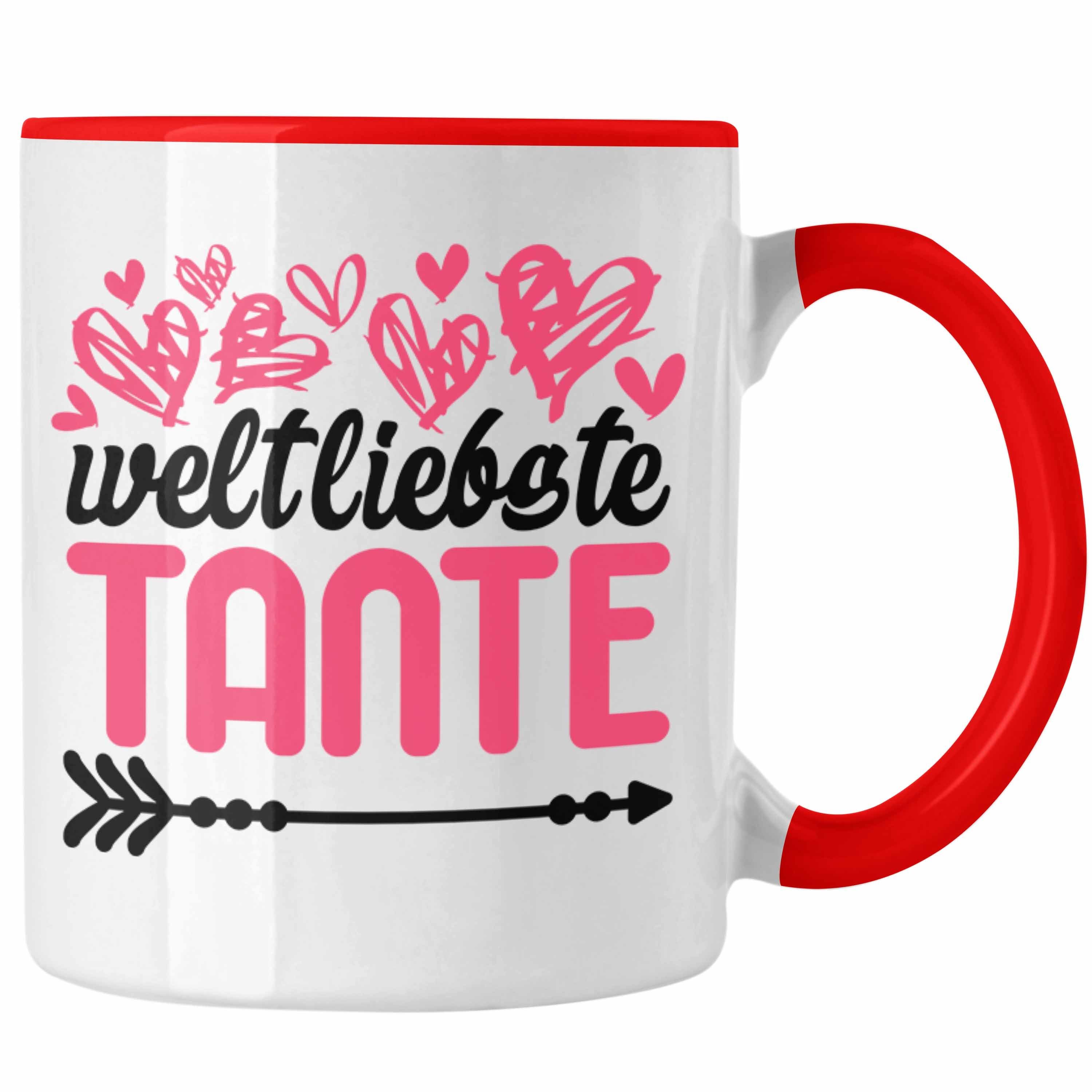 Trendation Tasse Trendation - für Tante Spruch Weltliebste der Kaffeetasse Tante Geschenk Tasse Welt Rot Beste mit