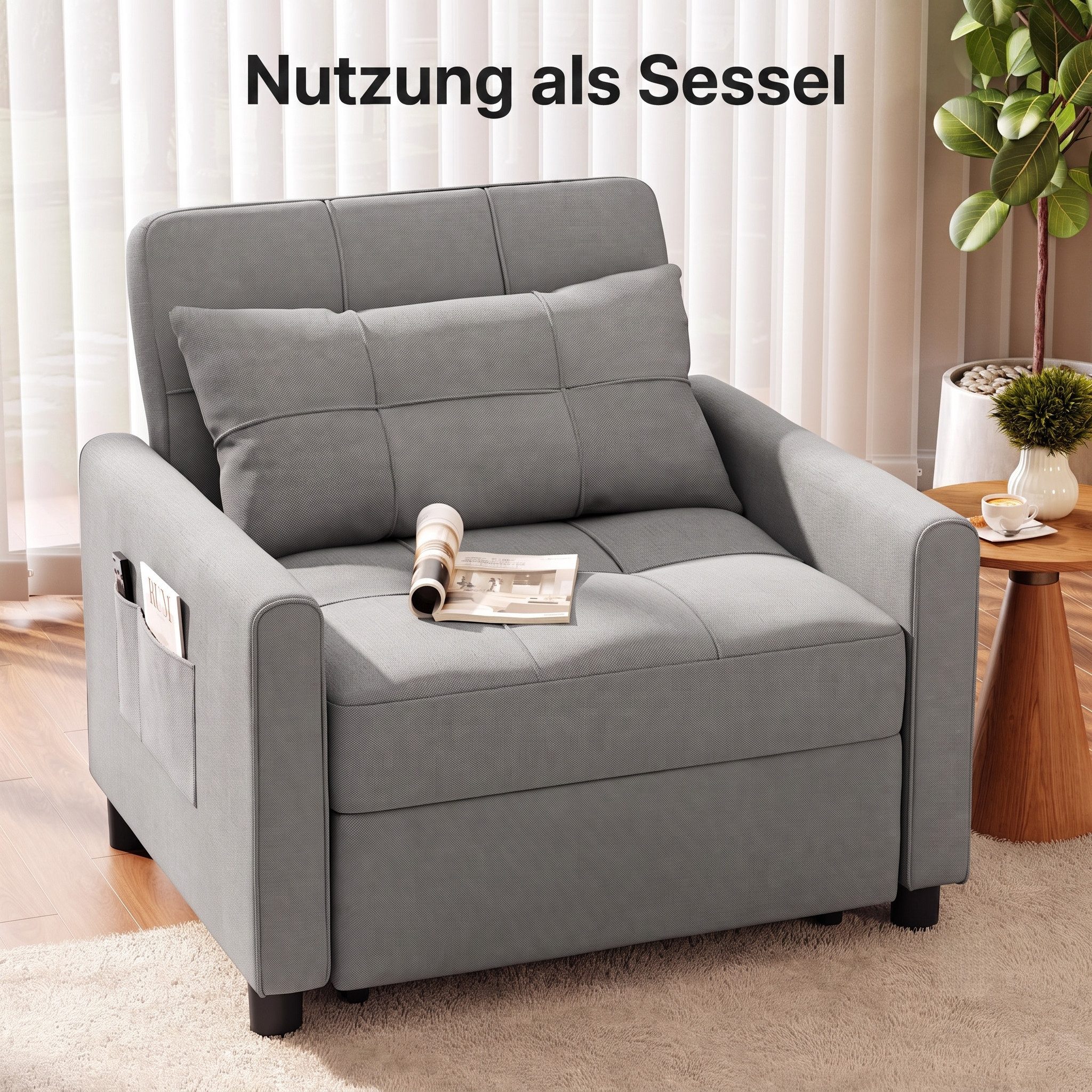 Blishom Relaxsessel 3-in-1 Schlafsessel Schlafsofa Klappbett Relaxsessel 78x86x84 cm, multifunktionaler Sessel zum Ausziehen als Gästebett – Bild 5 von 5