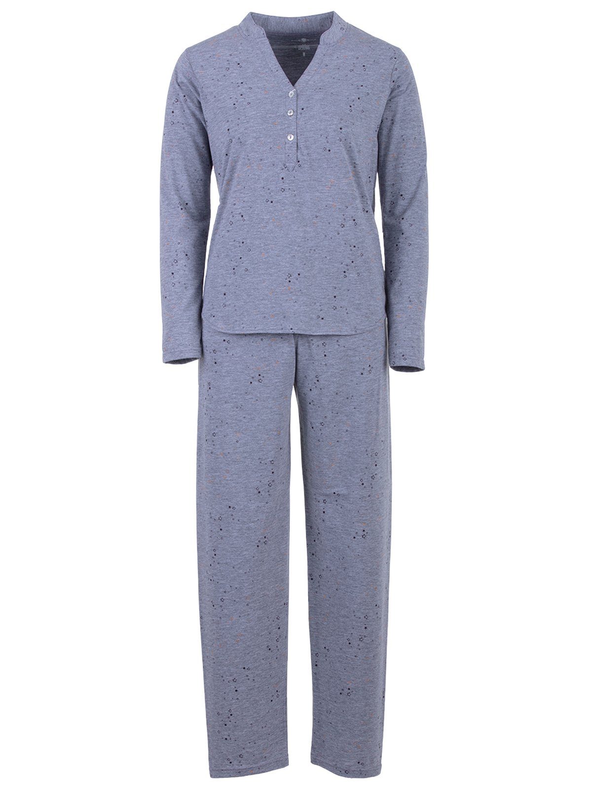 zeitlos Schlafanzug Pyjama Set Langarm - Sterne grau