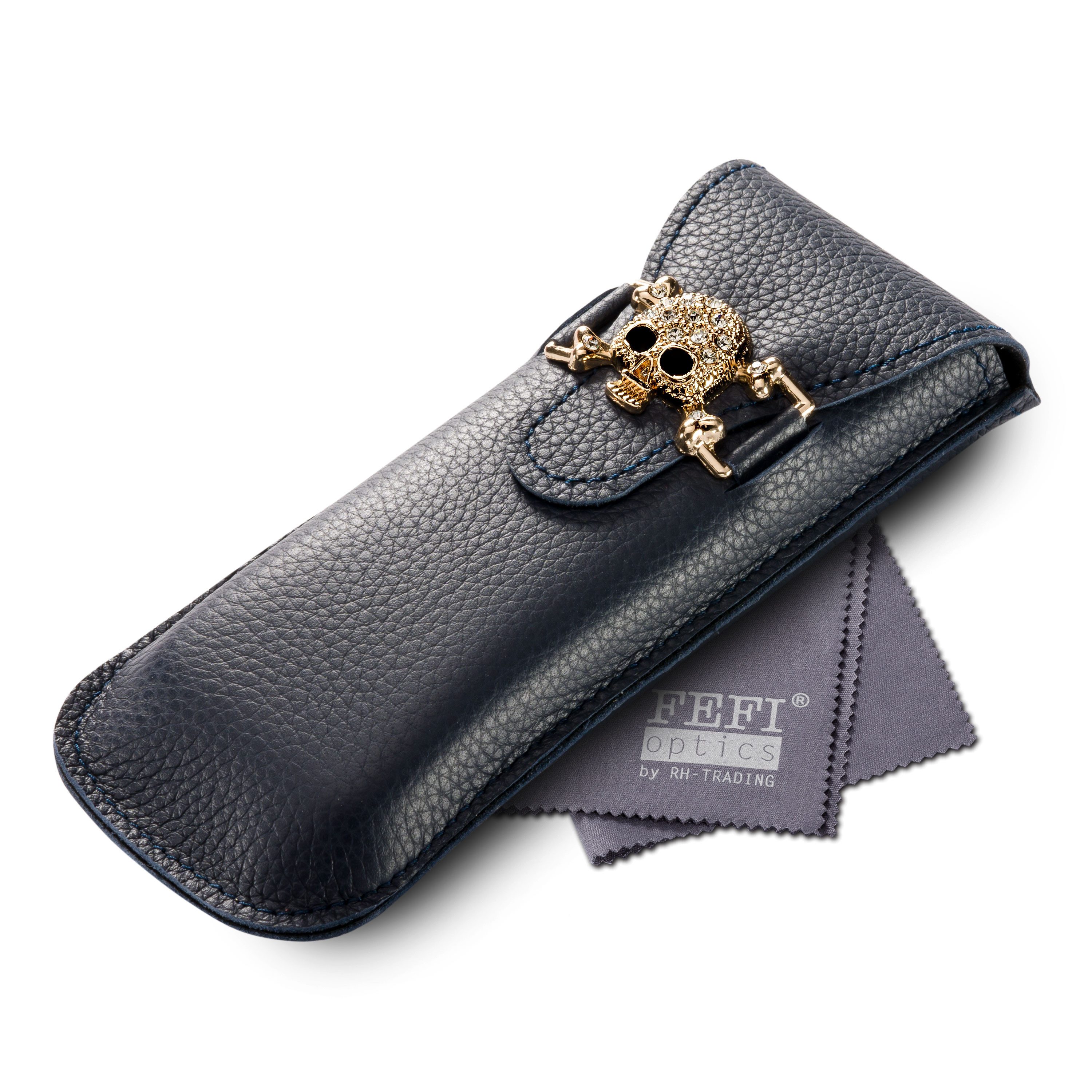 Brillenetui SKULL - Hardcase aus Echt-Leder mit Strass-Totenkopf
