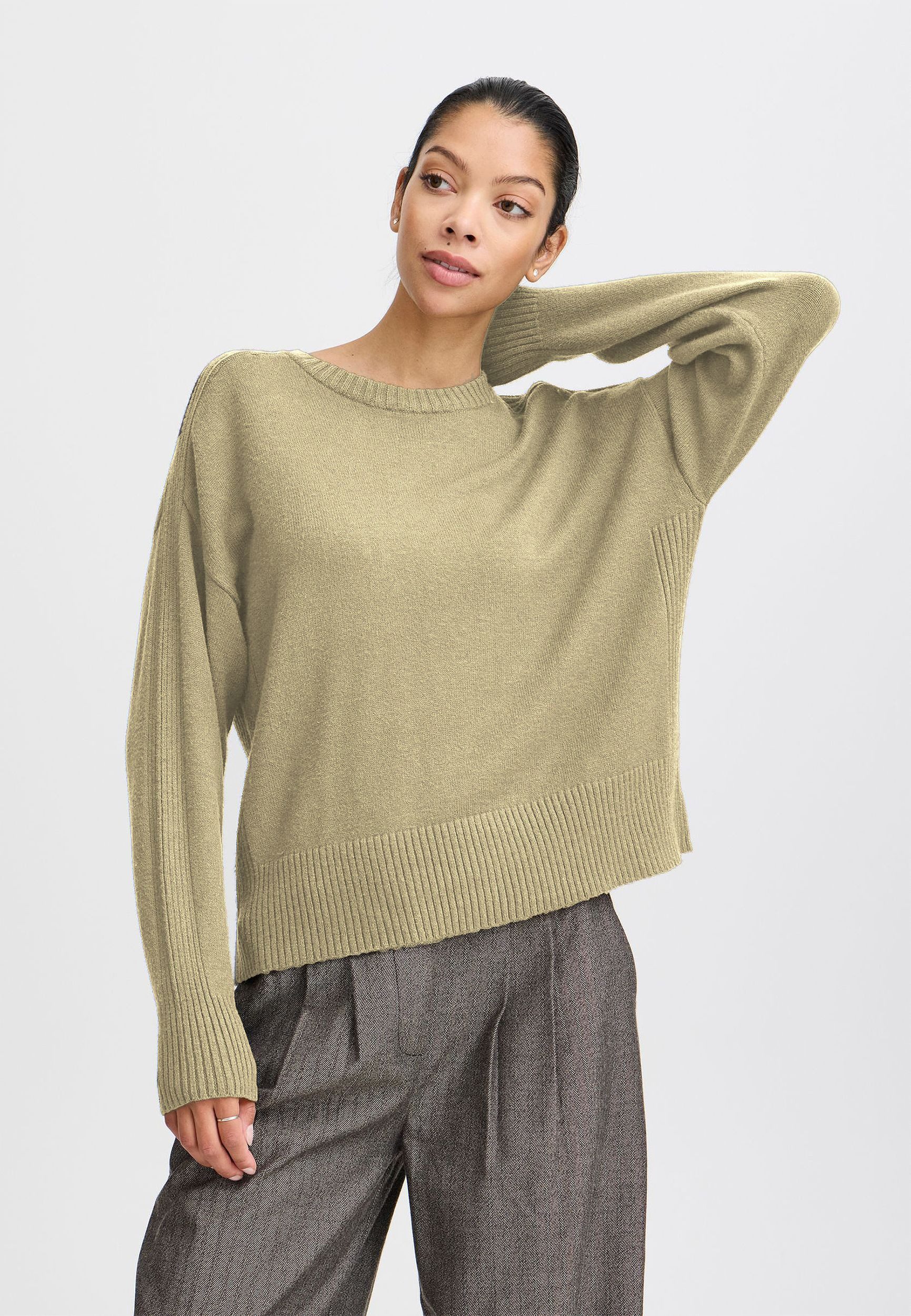 b.young Strickpullover Loose Fit Kurz Langarm Knitted Rundhals BYMANINA SHORT JUMPER -