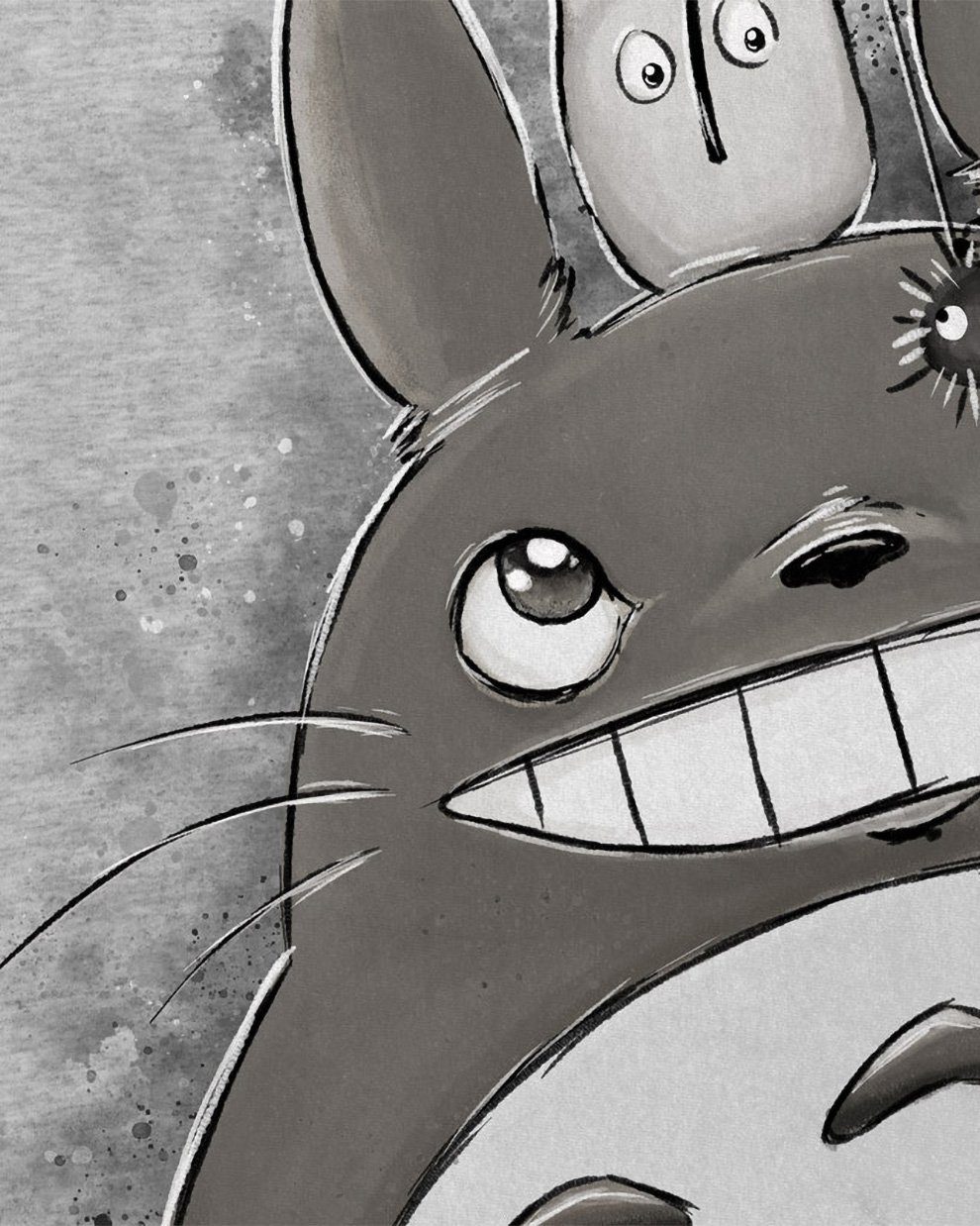 neko Herren no tonari Print-Shirt Duo style3 anime mein nachbar meliert T-Shirt Totoro grau