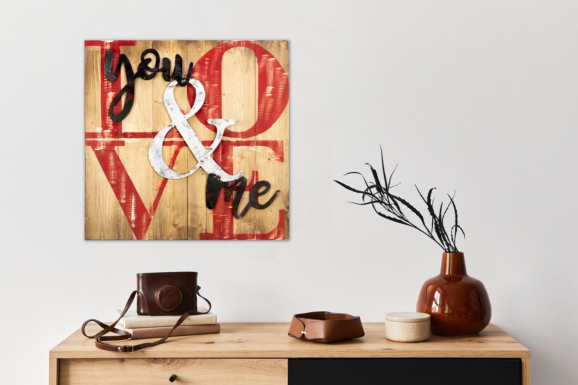 KUNSTLOFT 60x60 Love handgefertiges Pure Holz aus Holzbild Wandbild cm,