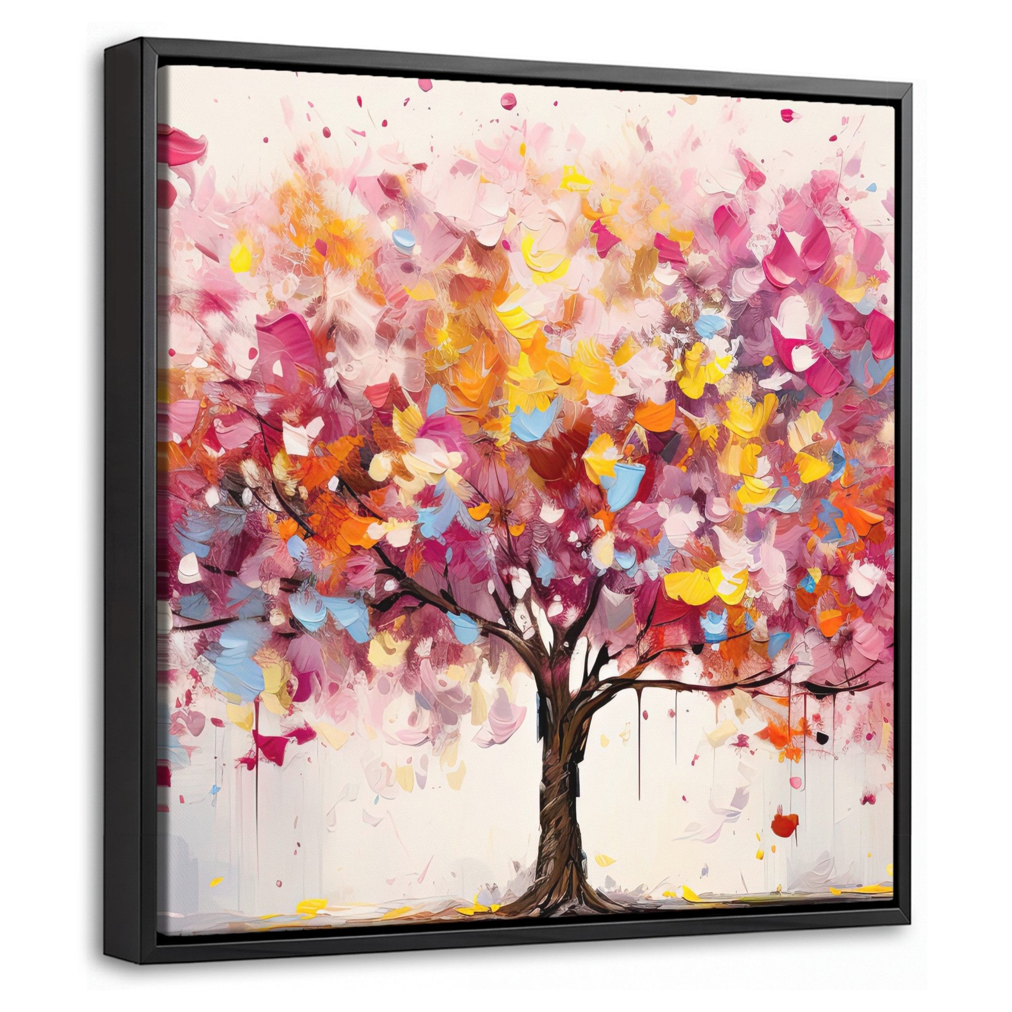 OneMillionCanvasses® Leinwandbild mit Rahmen - Aquarell - Baum - Kunst - Abstrakt, Fotodruck (1 St), Leinwand Bilder Klein, Wand Dekoration Aesthetic 20x20cm