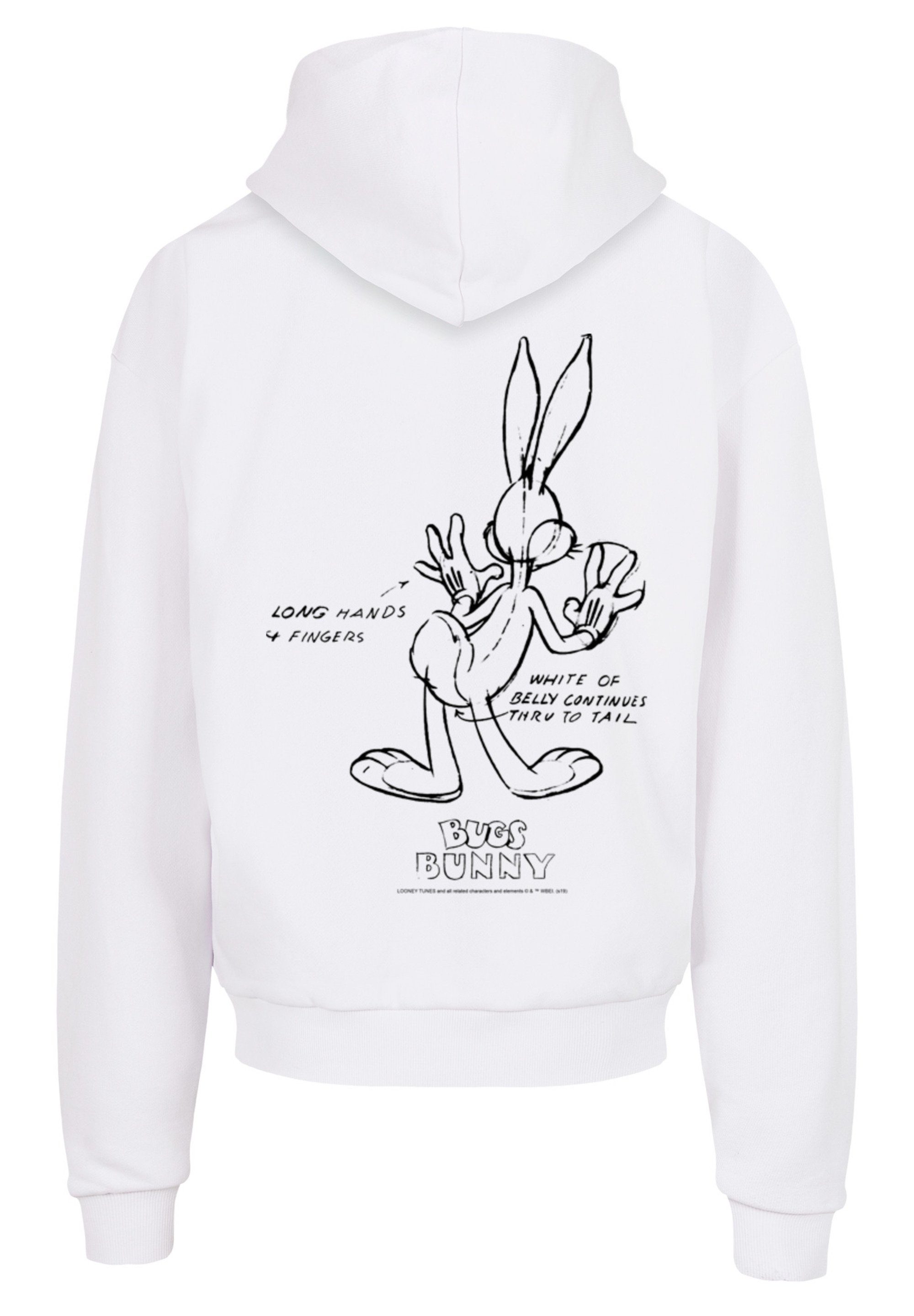 Bunny Bugs bequemer Ultra Baumwollstoff Looney Print, White Belly Kapuzenpullover Tunes F4NT4STIC schwerer