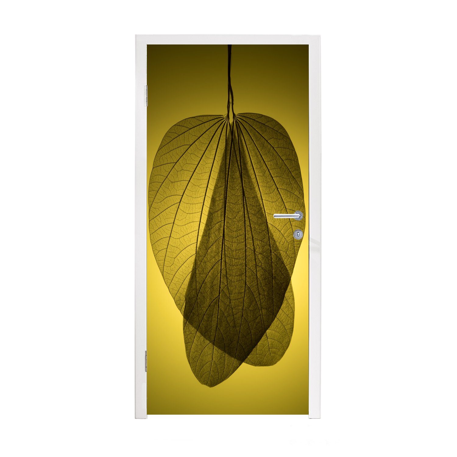 Fototapete botanischer gelbem Hintergrund, für Tür, Skelett cm 75x205 Matt, St), Türaufkleber, MuchoWow auf mehrerer Türtapete bedruckt, Blätter (1
