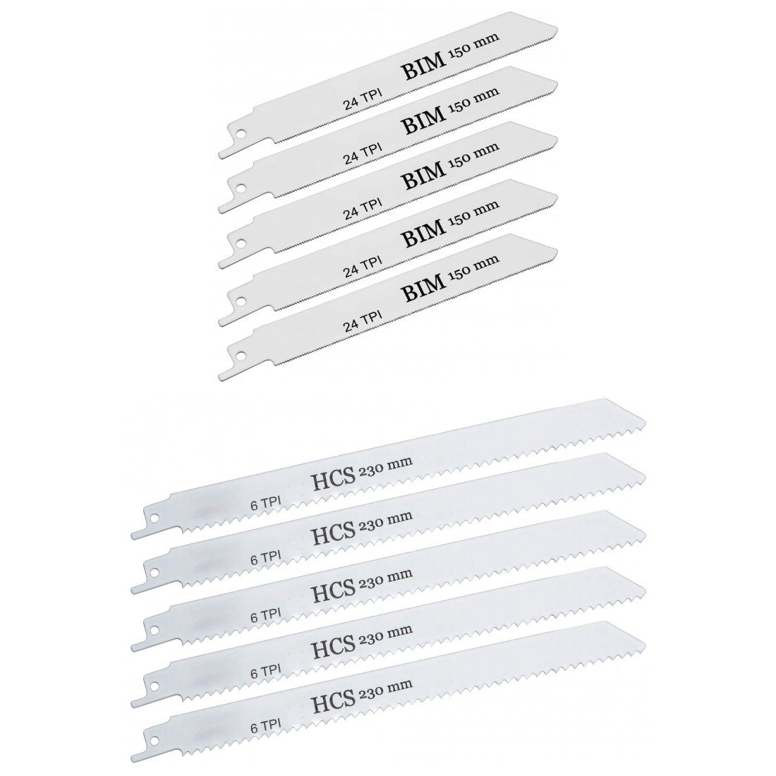 CMC Säbelsägeblatt Sägeblätter Säbelsägeblätter 150mm 230mm für Holz, Kunststoff, (10-St), 2 Sorten im Set (Metall, Holz)