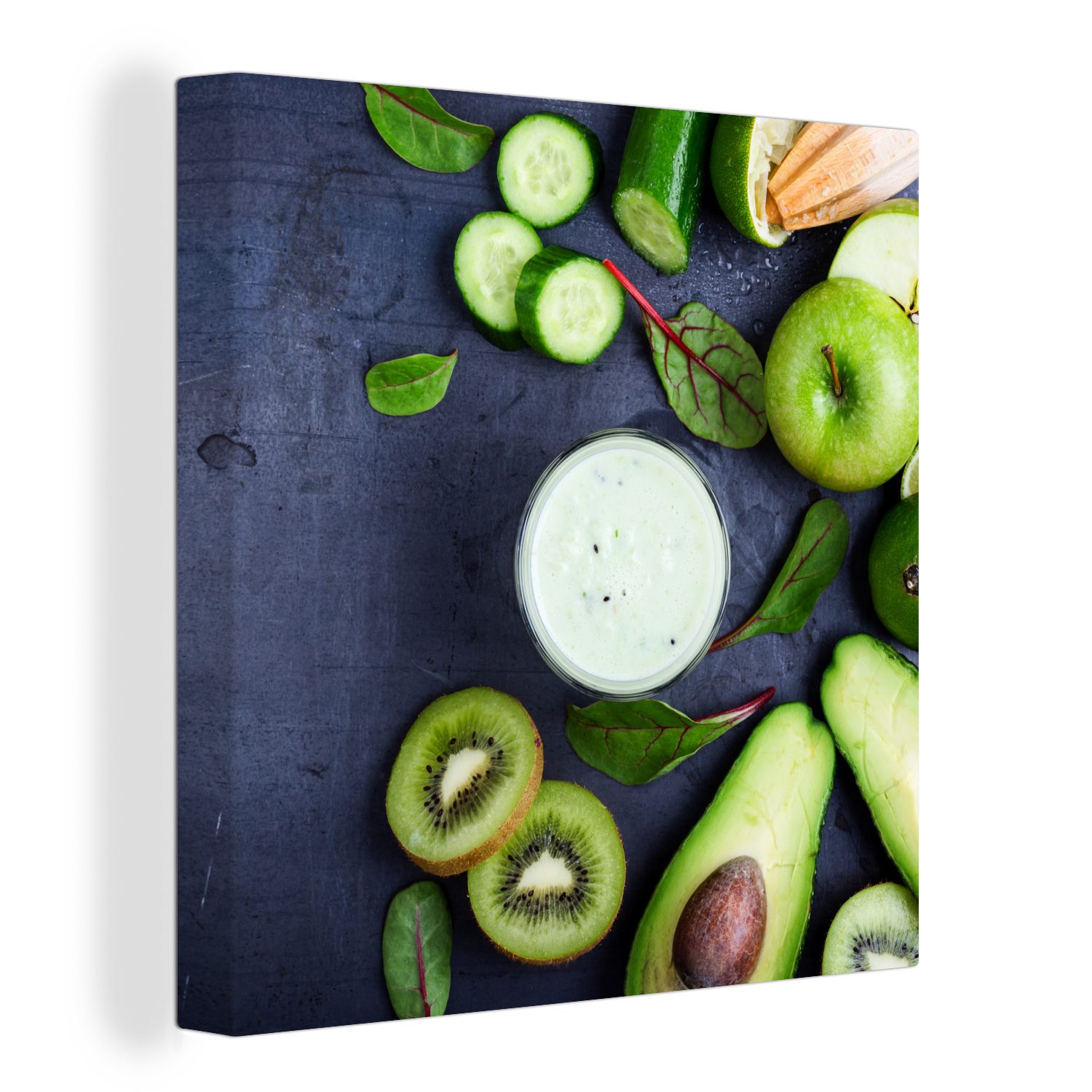 OneMillionCanvasses® Leinwandbild Smoothie - Obst - Grün, (1 St), Leinwand Bilder für Wohnzimmer Schlafzimmer