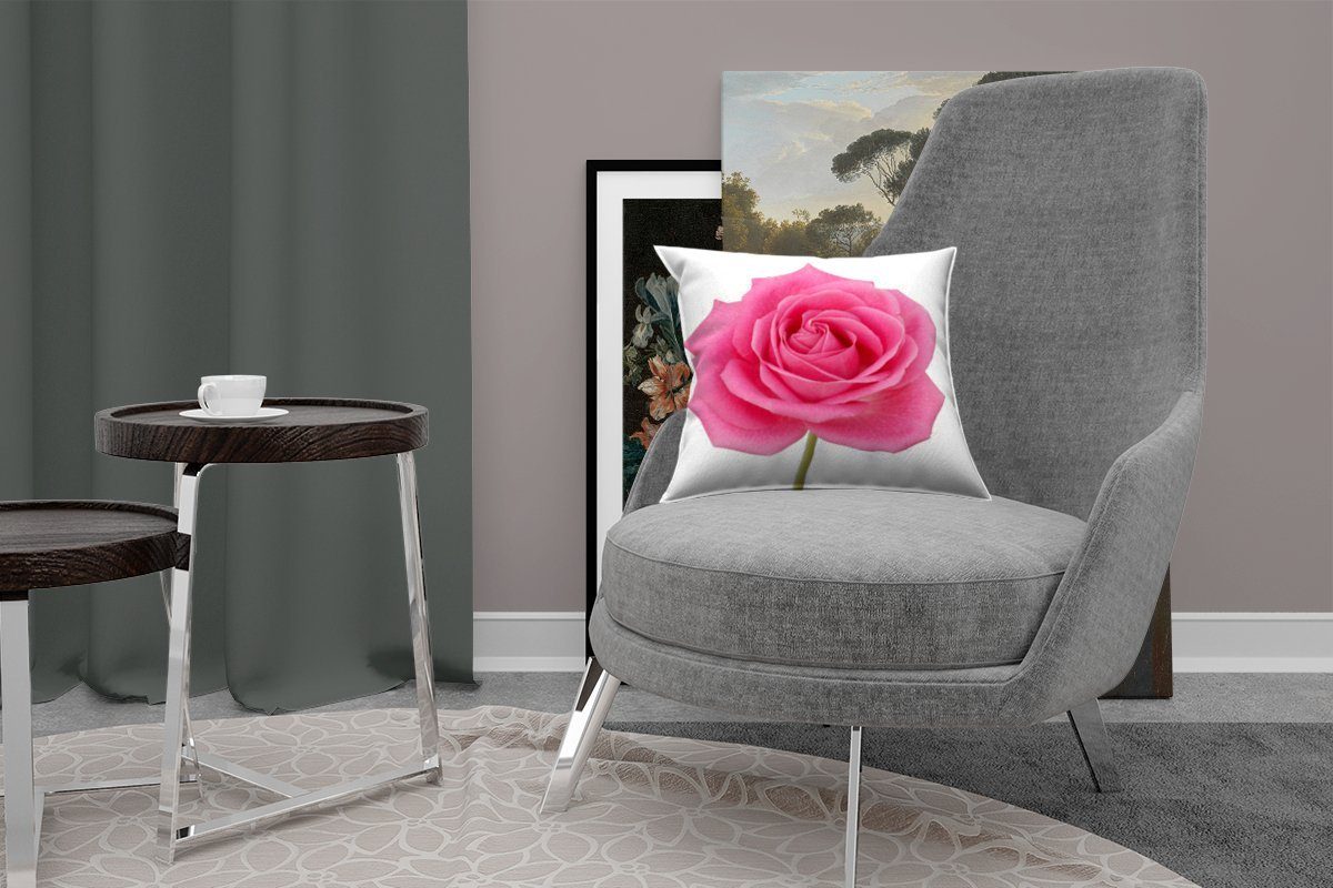 Sofakissen Zierkissen Deko, MuchoWow Wohzimmer, Füllung Nahaufnahme Hintergrund, Schlafzimmer, rosa auf für einzelnen Dekokissen mit weißem Rose einer
