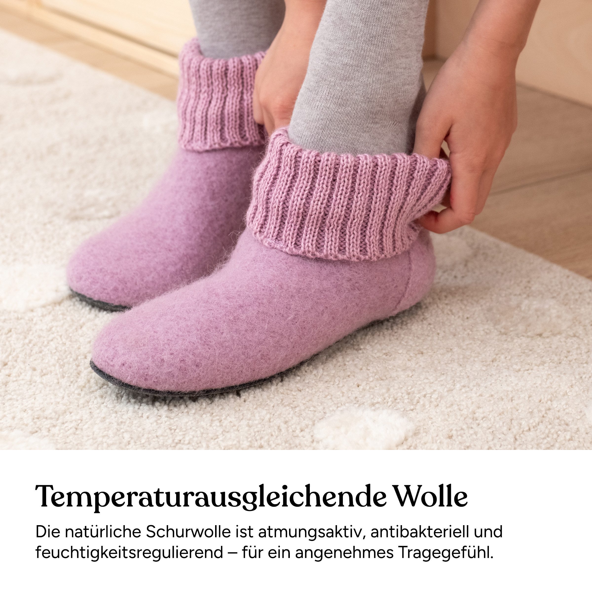 Ehrenkind Gemütliche Kinder-Hausschuhe aus reiner Schurwolle, Rutschfest Hüttenschuhe (atmungsaktiv & temperaturregulierend, Hüttenhausschuhe, Hüttenschuhe Kind – Bild 5 von 5