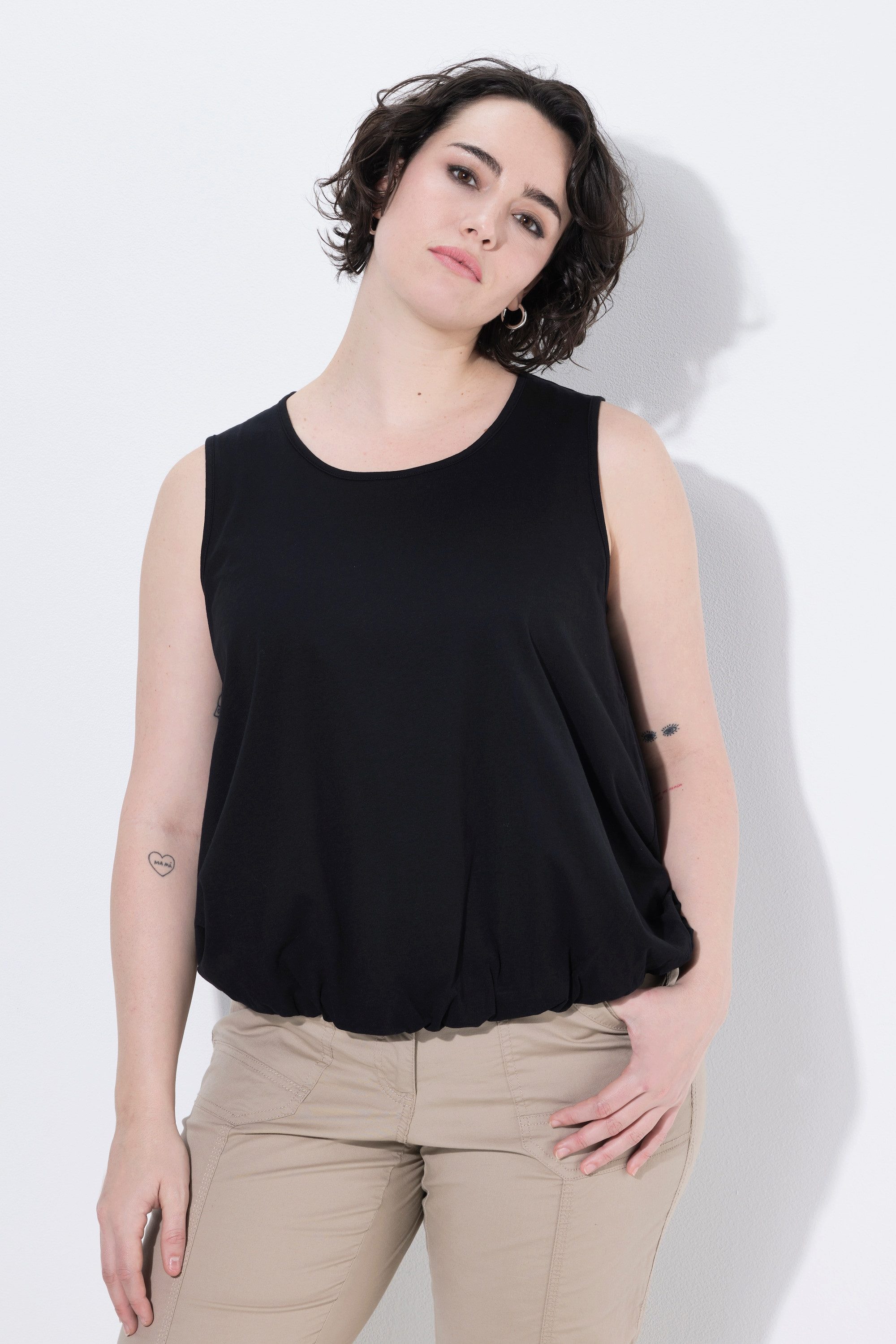 Ulla Popken Longtop Top Ballonsaum Classic Rundhals ärmellos