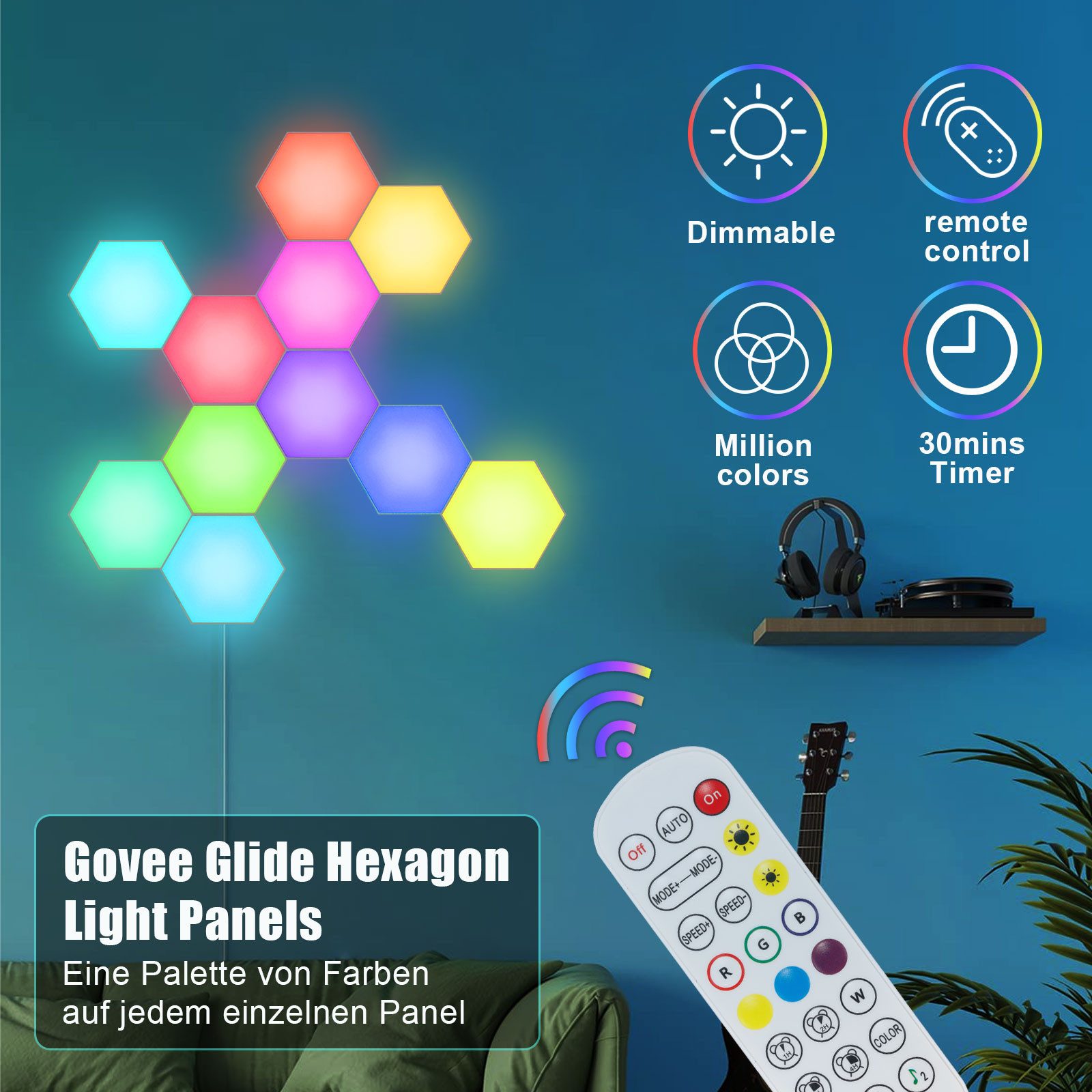 BlingBin LED Panel Sechseck Gaming Wandleuchte, günstig online kaufen