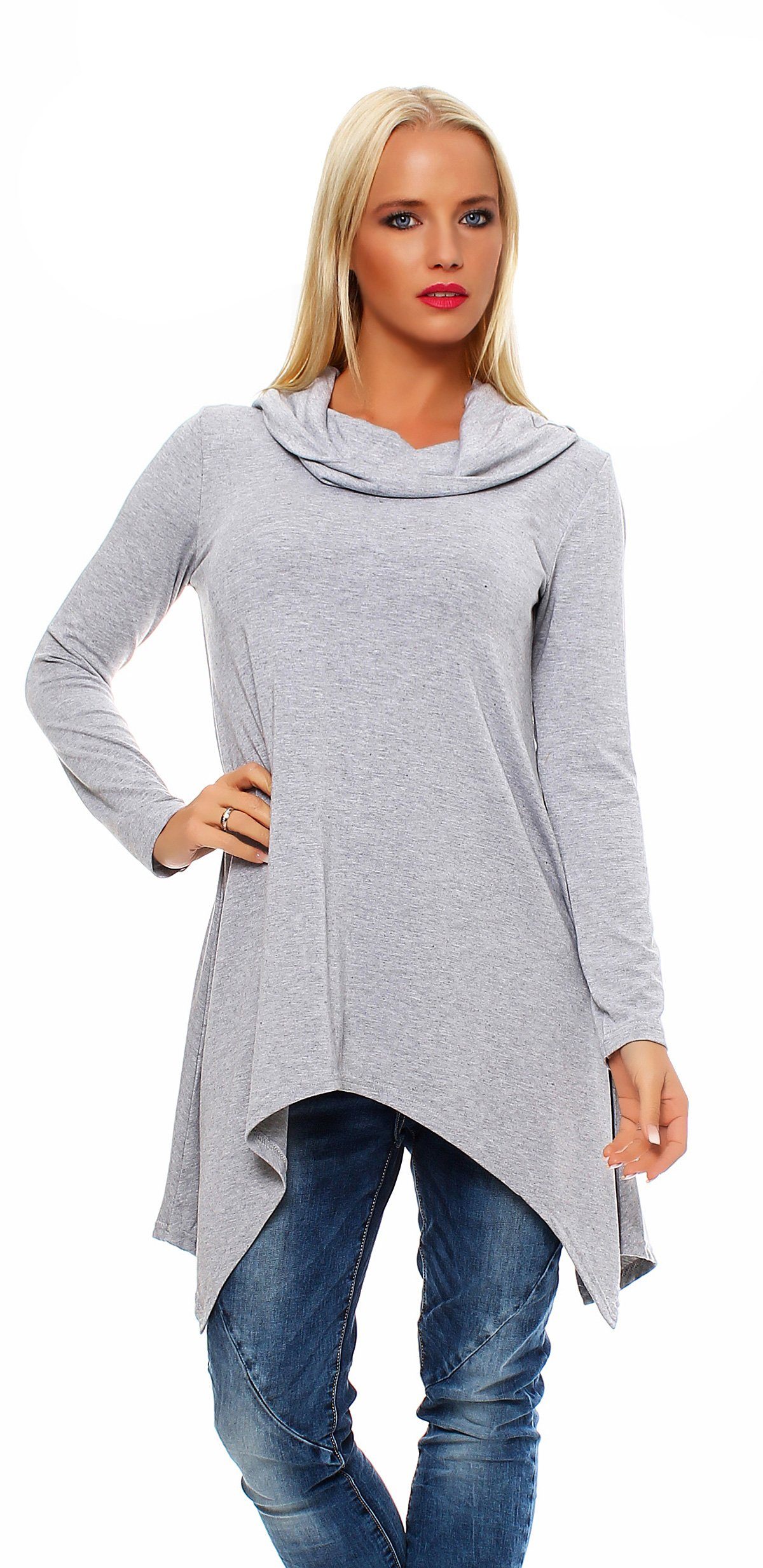 Mississhop Rollkragenpullover Tunika Langarmshirt mit Rollkragen assymetrisch M.Elen Melange