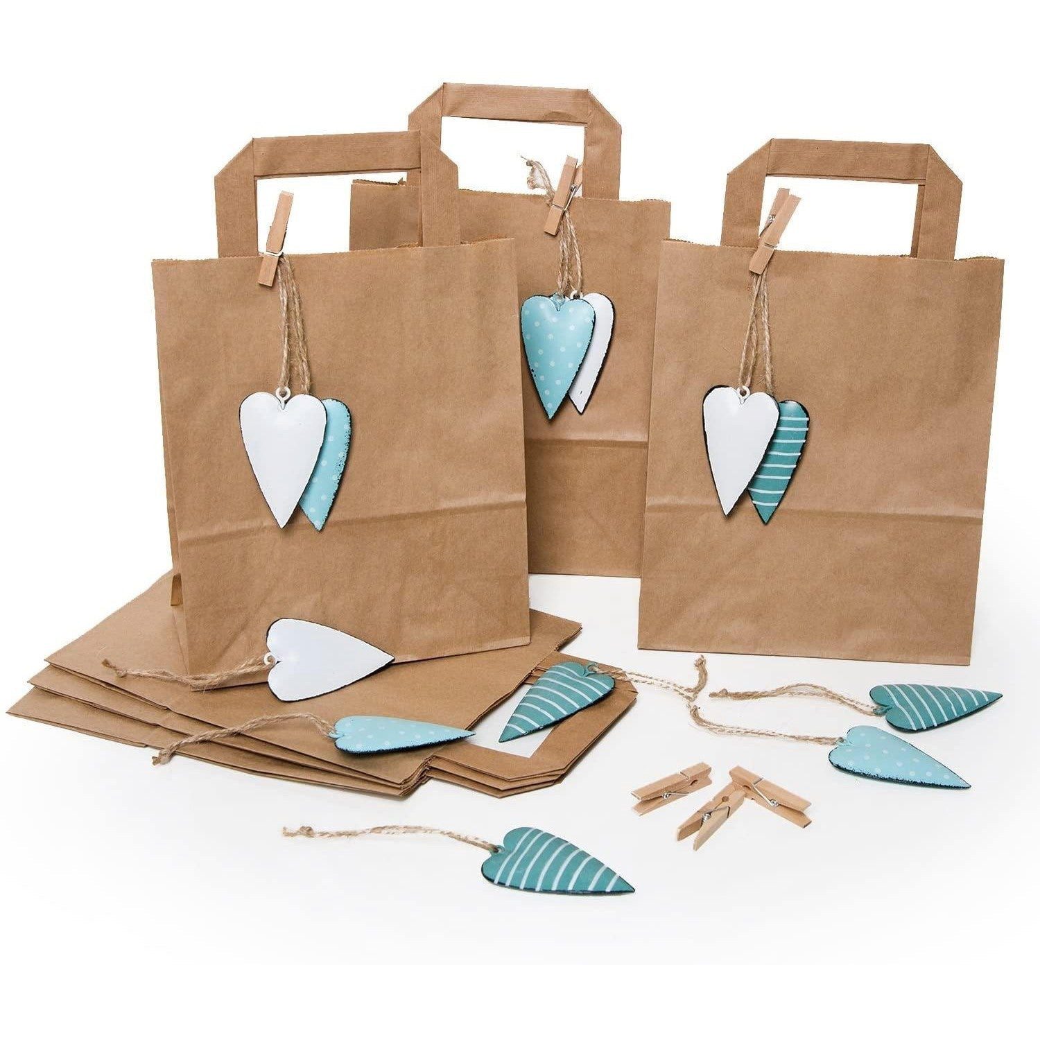 Logbuch-Verlag Geschenkpapier 12 kleine braune Kraftpapier Geschenktasche 18 x 22 x 8 cm + 24 blau