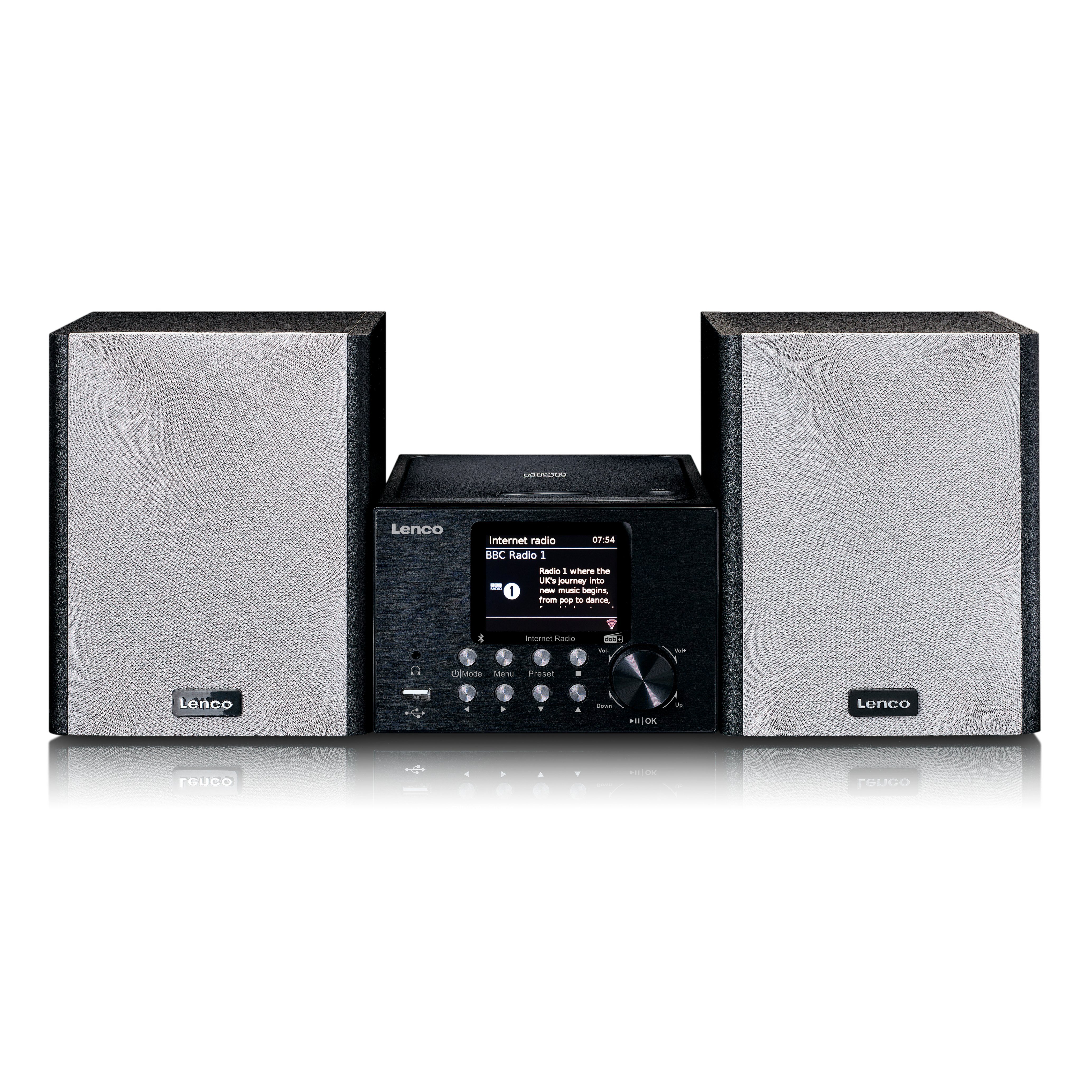 Lenco MC-250BK Internet-Radio (DAB+,FM,Internet, 24 W, Wlan Smart-Radio CD-/MP3-/USB-Player, AUX-Adapt. & 2x 12W Lautsprecher)