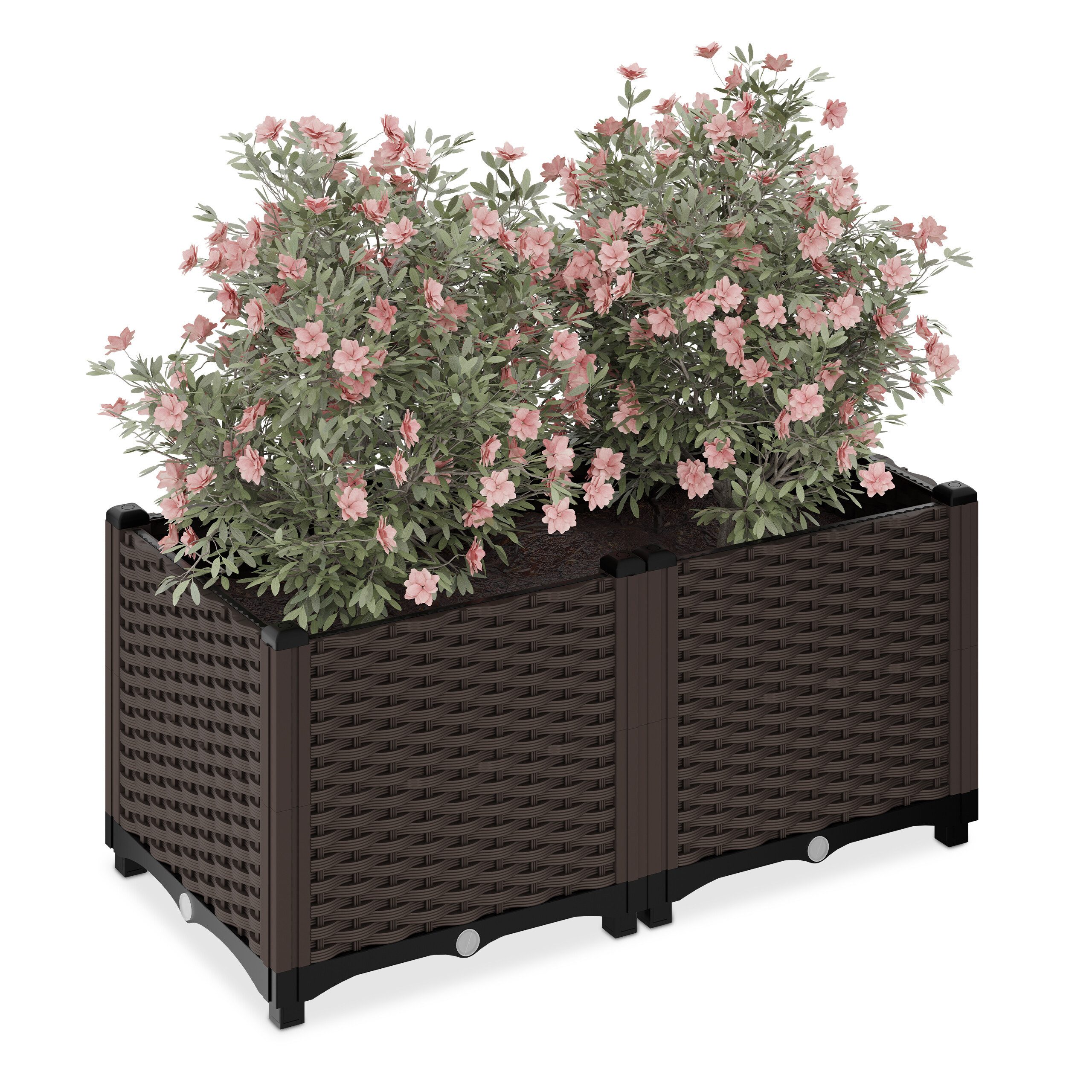 relaxdays Pflanzkübel in Rattan-Optik, braun, 80x40x38 cm