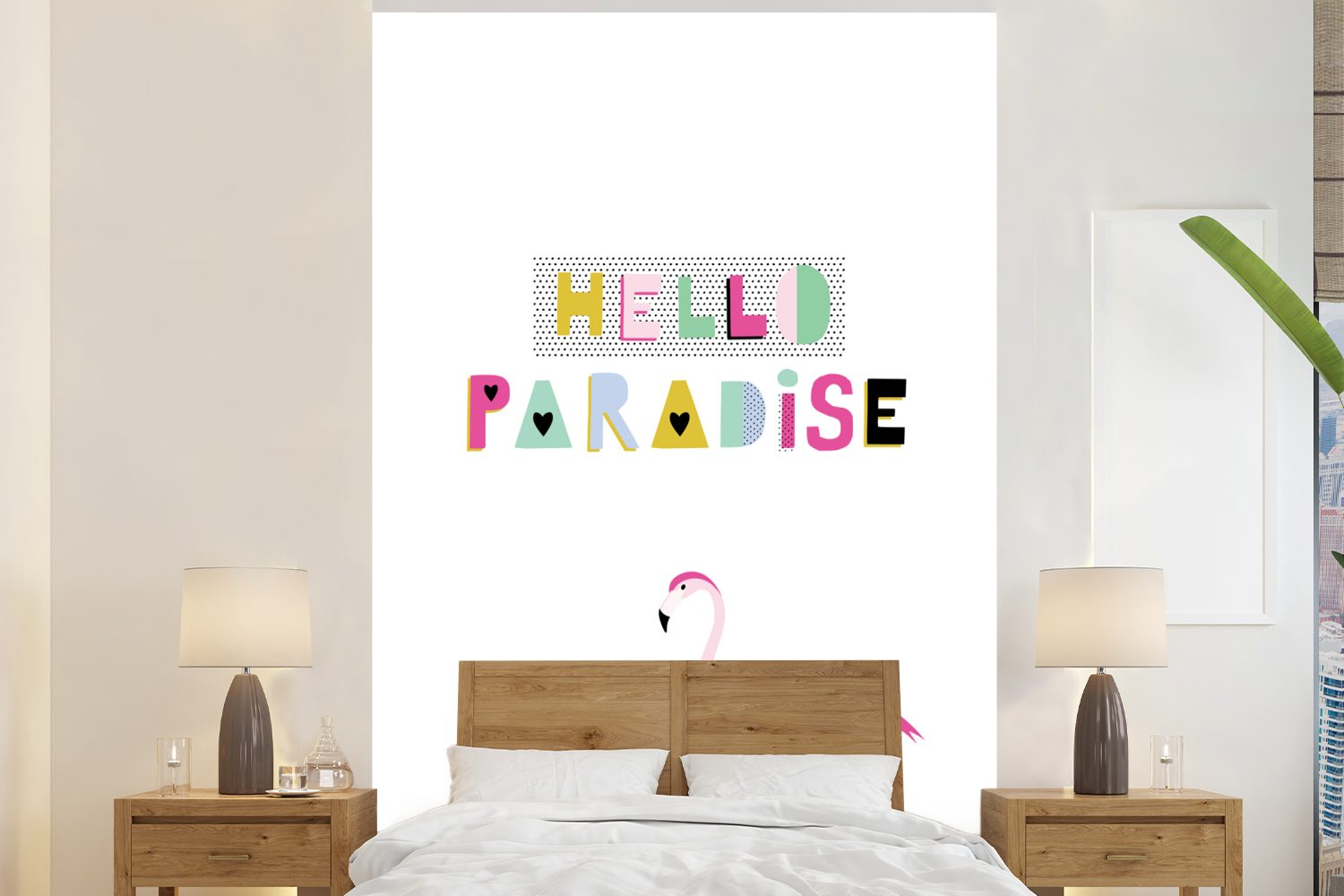 MuchoWow Fototapete Flamingo - Paradies - Sommer, Matt, bedruckt, (3 St), Montagefertig Vinyl Tapete für Wohnzimmer, Wandtapete | Fototapeten