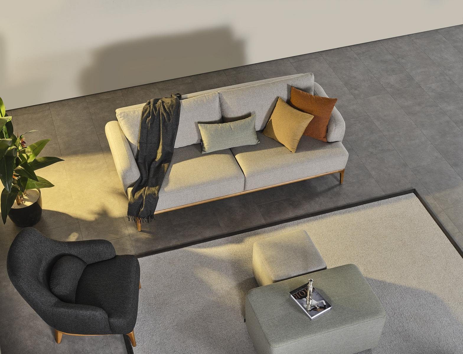 JVmoebel Sofa Sofagarnitur Wohnzimmer, Sitzer Luxus Stoff Made in Sofa 4+3+1 Grau Europa 3 Teile, Sessel
