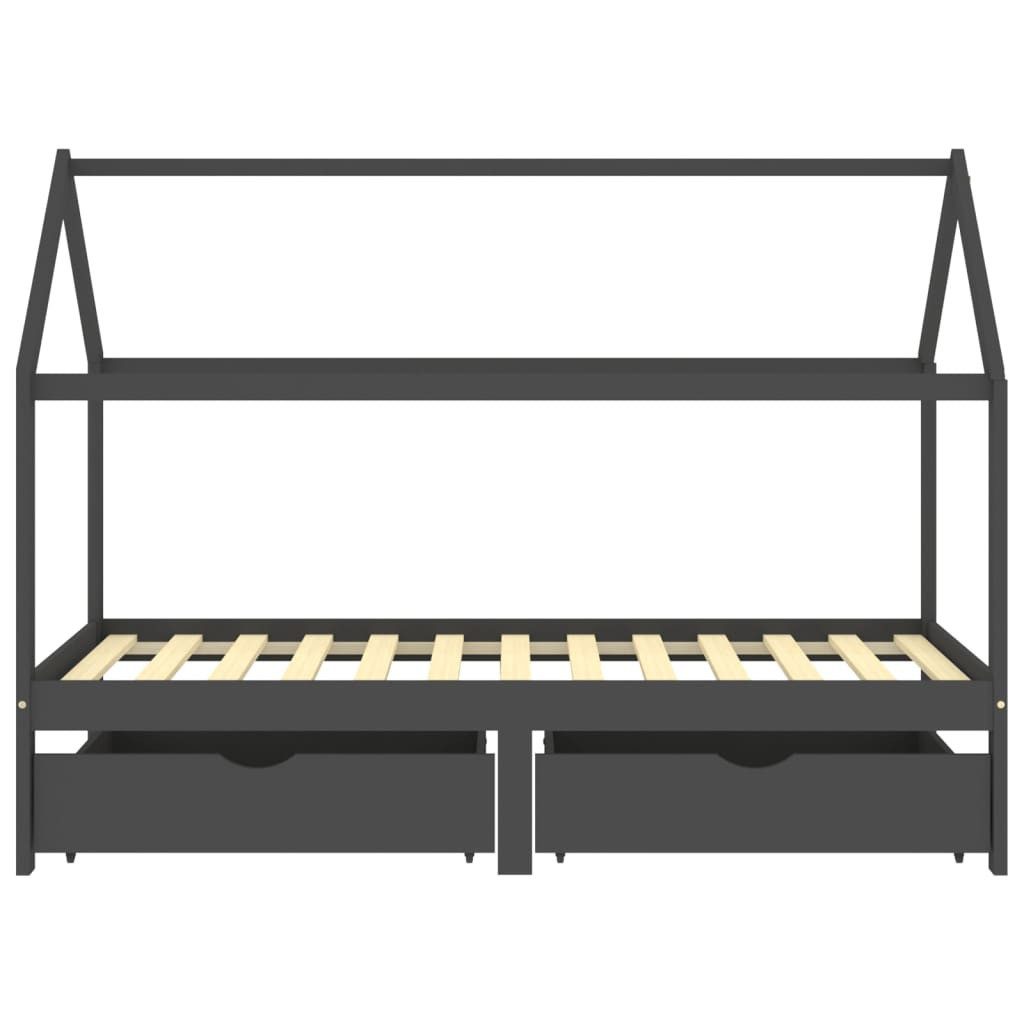 Kinderbett Kinderbett mit Schublade Himmelbett Bettgestell Dunkelgrau Massivholz