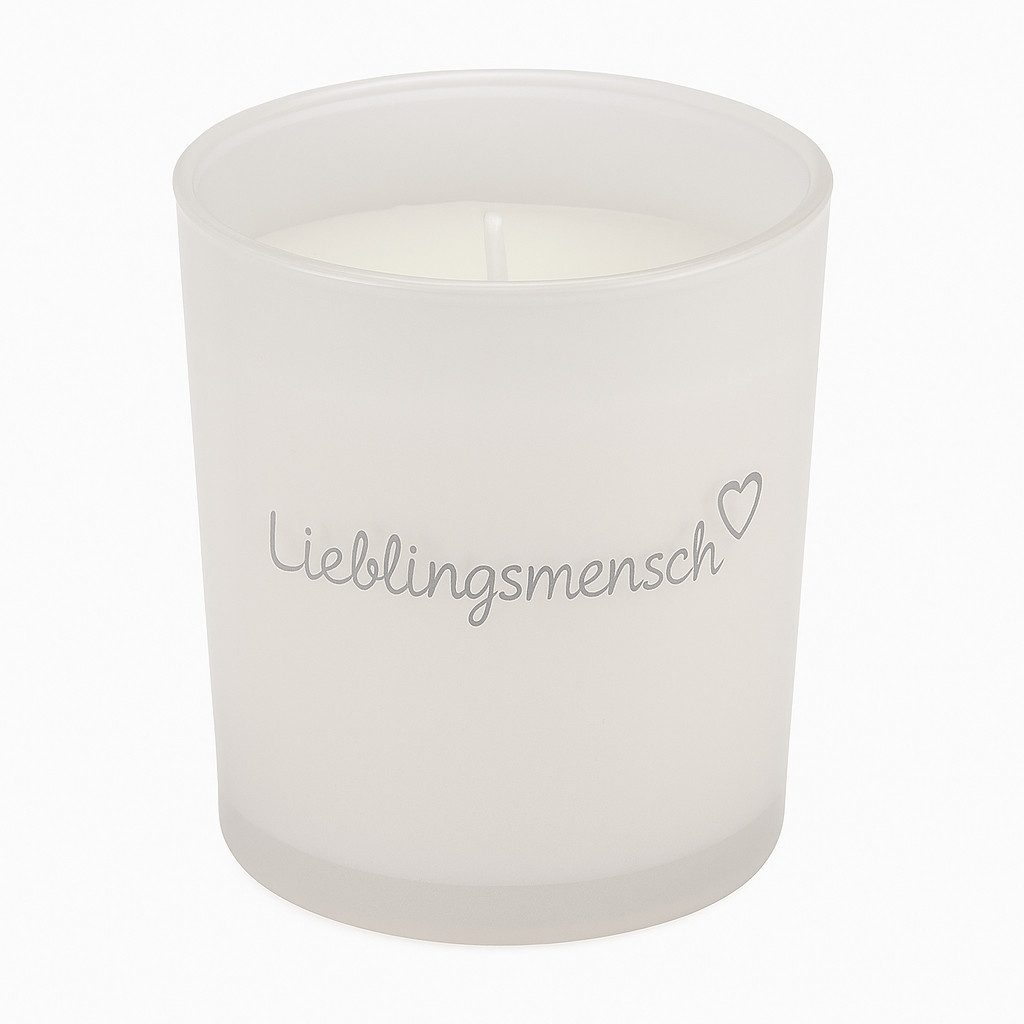 what the shop Teelicht Kerze im Glas „Lieblingsmensch“ – rund, matt & bedruckt, ca. 7x7,5 cm, Kleine Kerze, große Botschaft der Liebe
