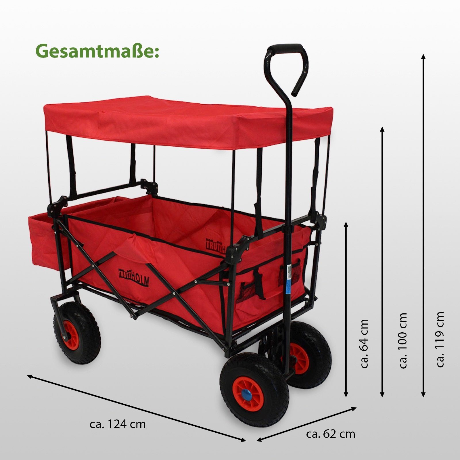 TRUTZHOLM Bollerwagen faltbar mit Dach, PU-Rädern, Hecktasche und Teleskopgriff