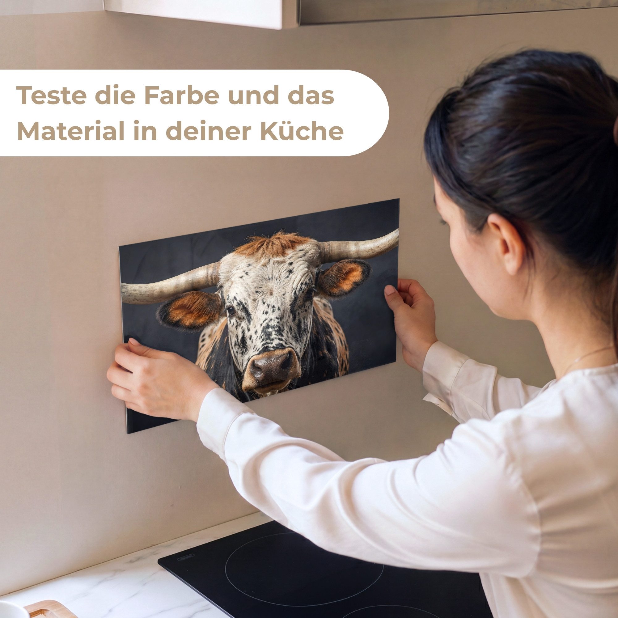 KitchenYeah Küchenrückwand Muster selbstklebend (keine Folie) Taurus - Farbenfroh - Hörner, (1-tlg), Spritzschutz, Küche, Rückwand, Küchenwand, Küchenfront, 30x20 cm