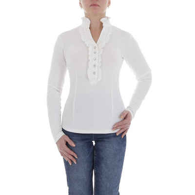 Ital-Design Langarmbluse Damen Elegant (85915902) Rüschen Stretch Top & Shirt in Weiß