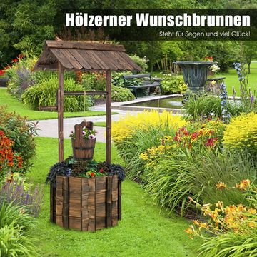 COSTWAY Gartenbrunnen, rustikaler Wunschbrunnen mit hängenden Eimer