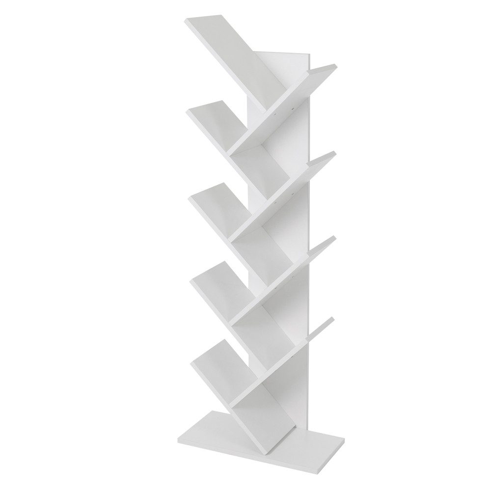 ML-DESIGN Bücherregal Bodenstehendes Regal Aktenregal Aufbewahrungregal für Wohnzimmer, Büro, 8 Ebenen Baumform 50x25x140cm Weiß Holz Standregal für CD/DVD Bücher