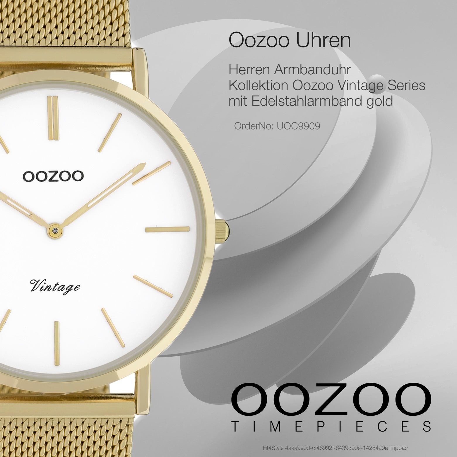 OOZOO Quarzuhr Oozoo Herren-Uhr gold Vintage, (Analoguhr), Herrenuhr rund, groß (ca. 40mm) Edelstahlarmband, Fashion-Style