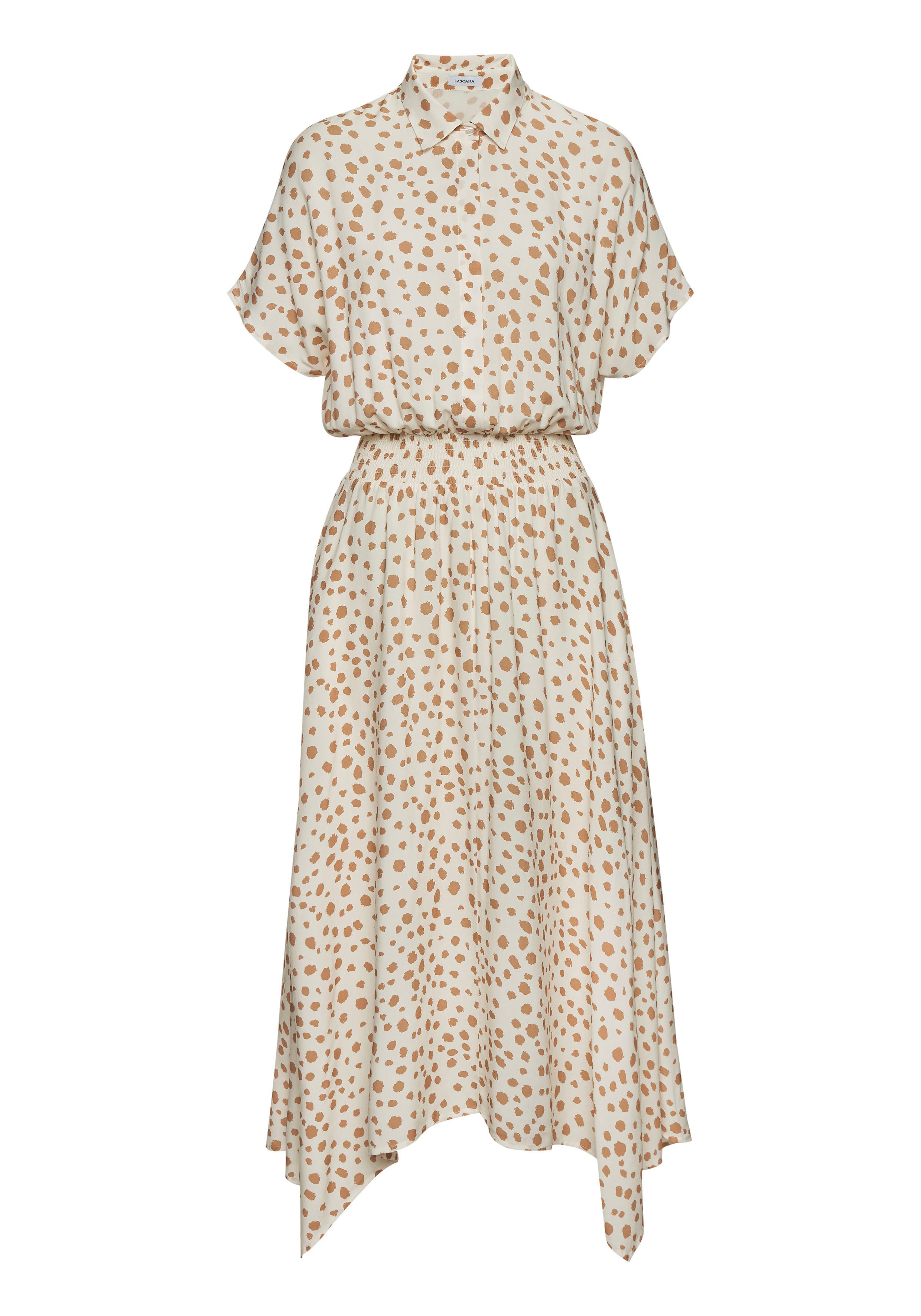 LASCANA Midikleid mit Punktedruck, asymmetrischer Saum. € 69,99